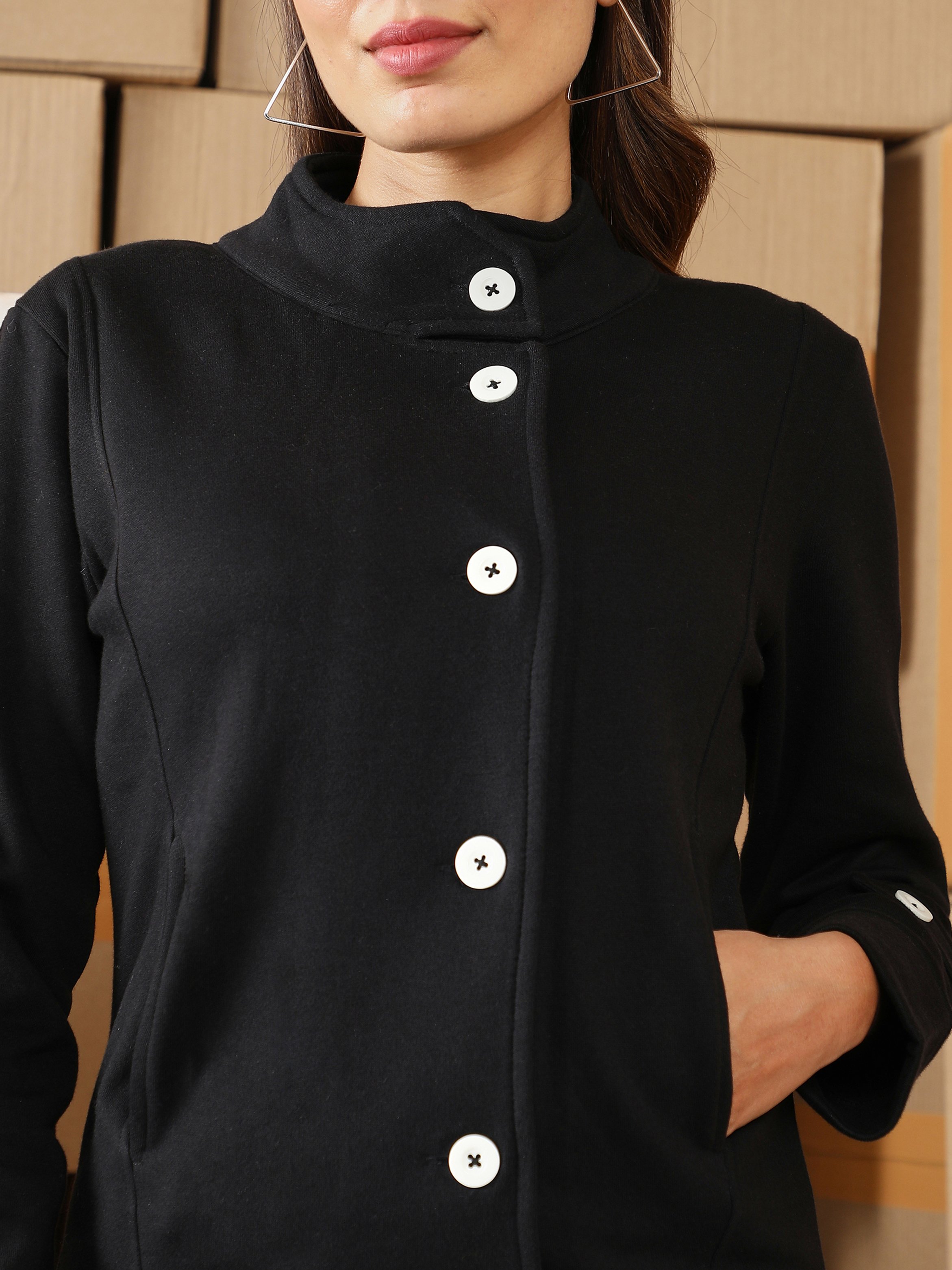 Black Knit Button-Up Jacket