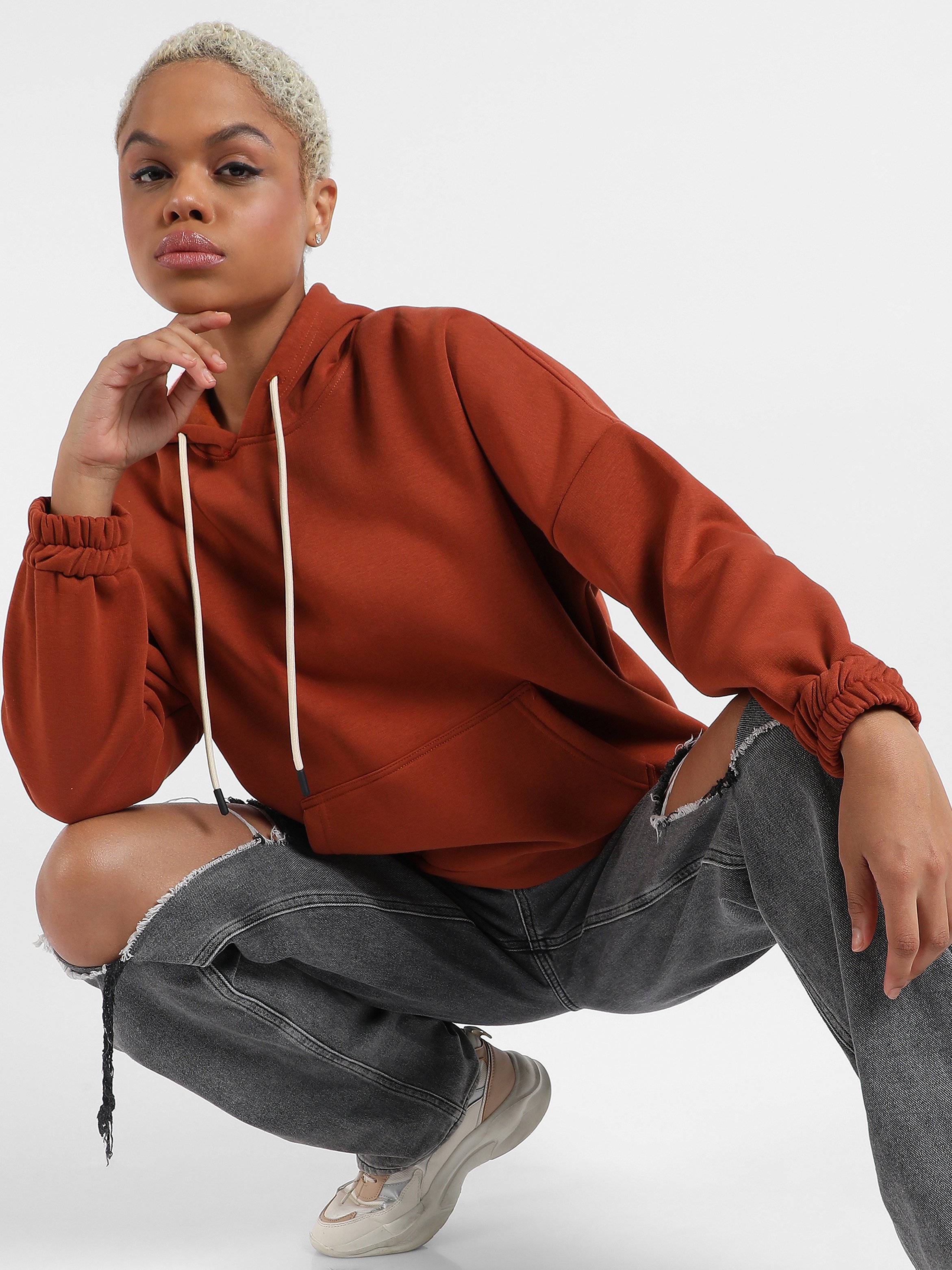 Rust Oversized Regular-Length Hoodie with Kangaroo Pocket