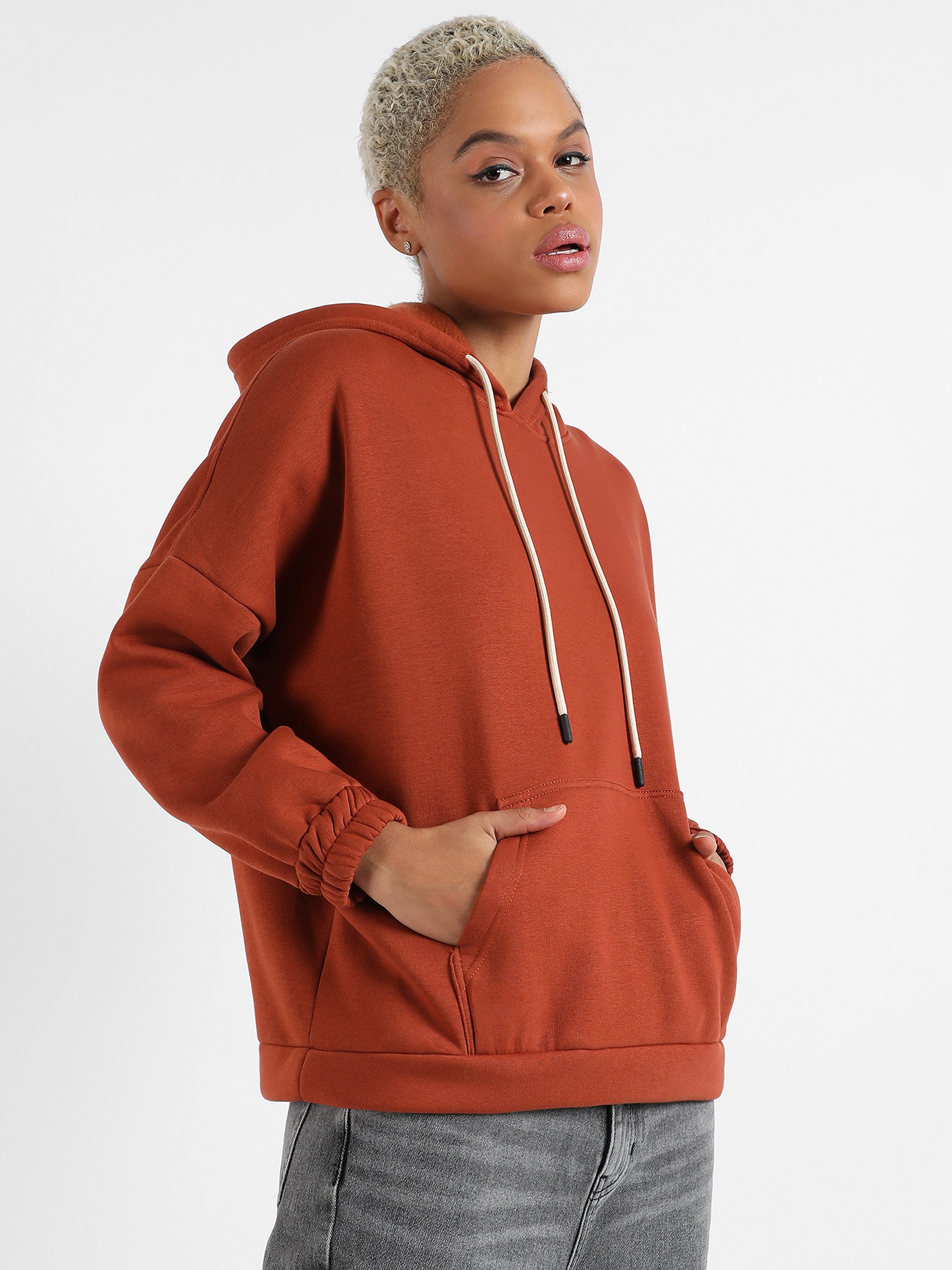 Rust Oversized Regular-Length Hoodie with Kangaroo Pocket