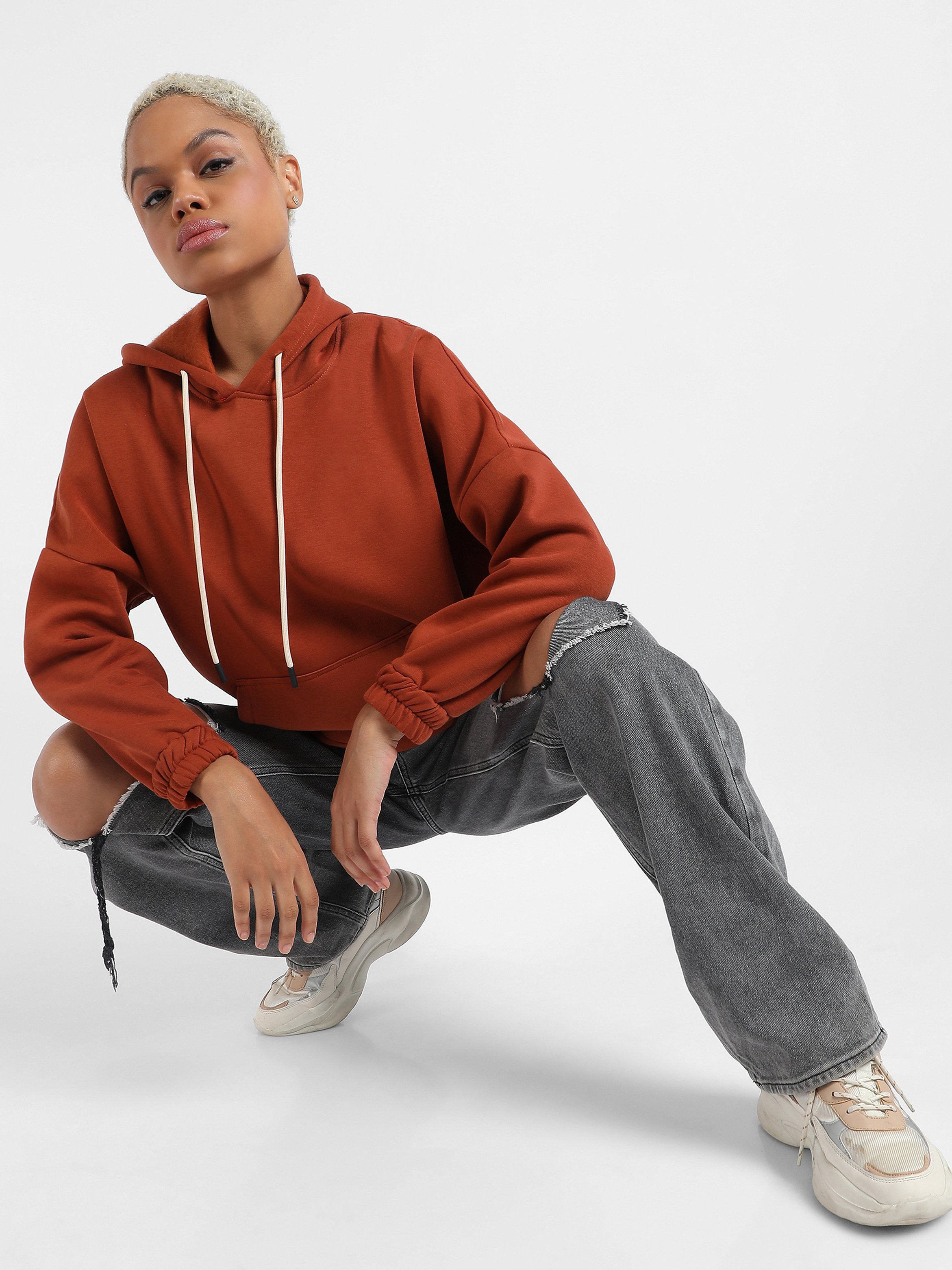 Rust Oversized Regular-Length Hoodie with Kangaroo Pocket