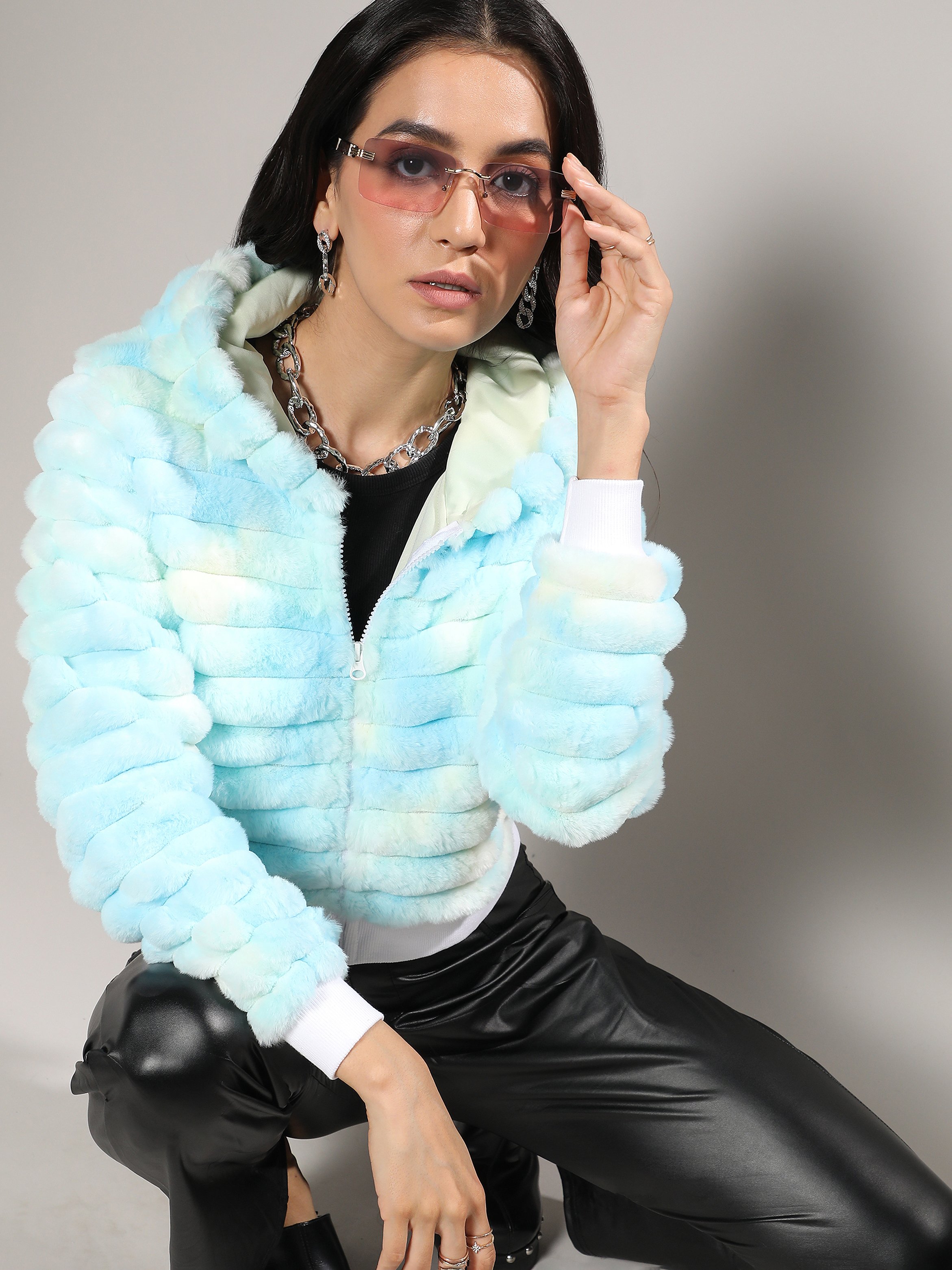 Light Blue Faux Fur Jacket