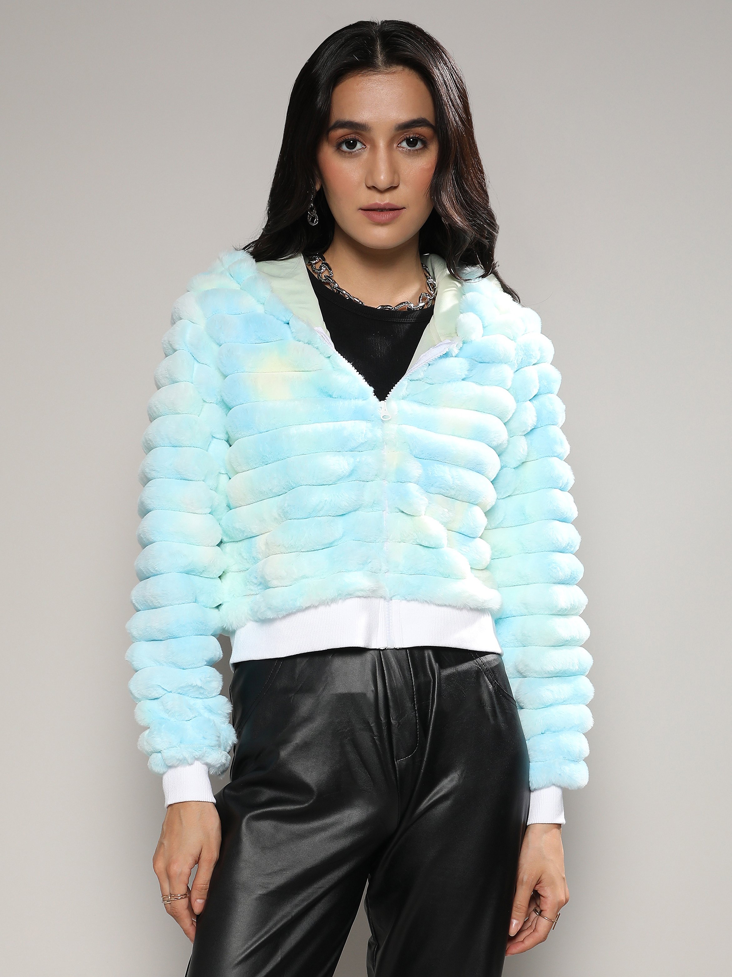 Light Blue Faux Fur Jacket