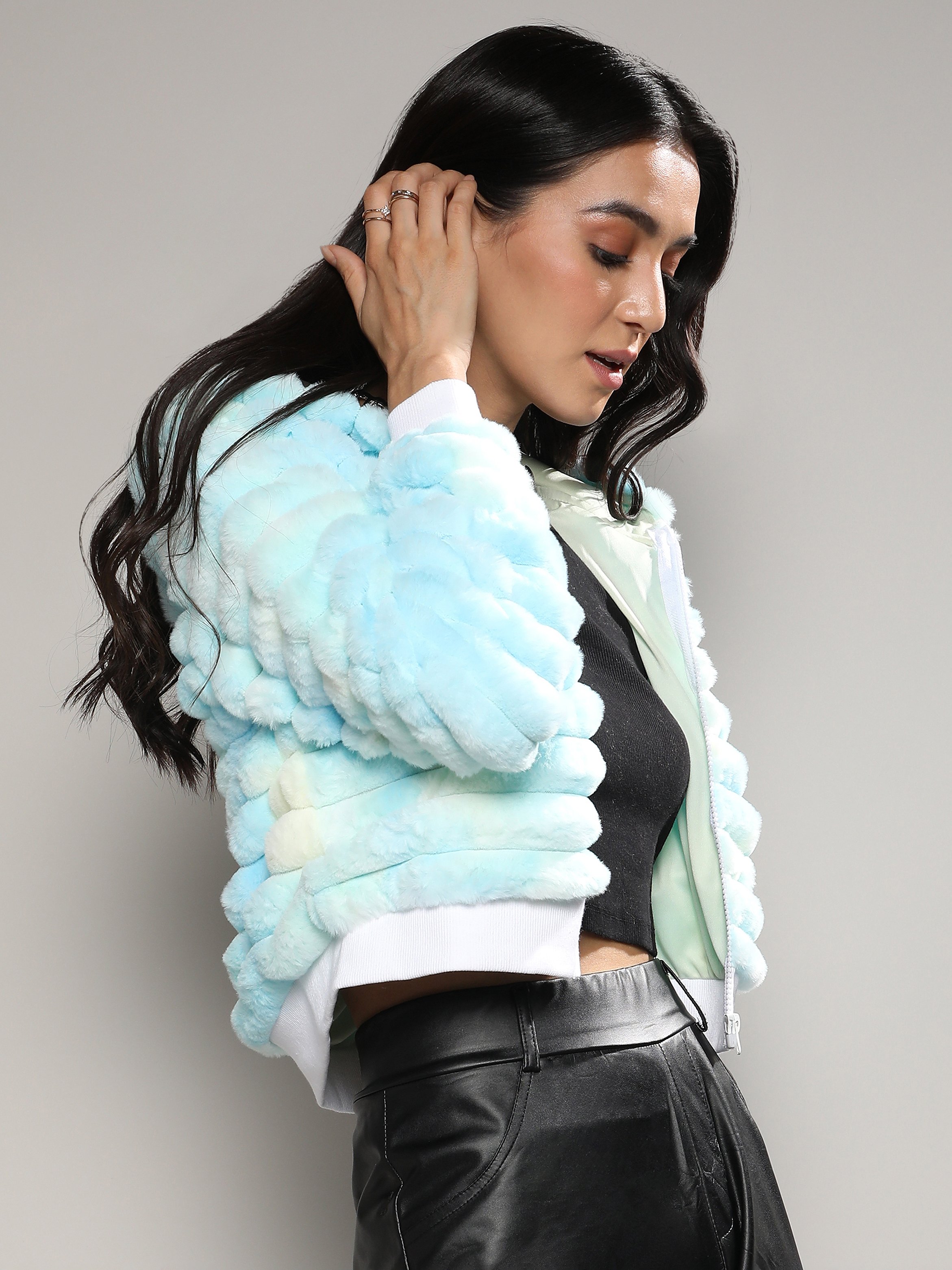 Light Blue Faux Fur Jacket