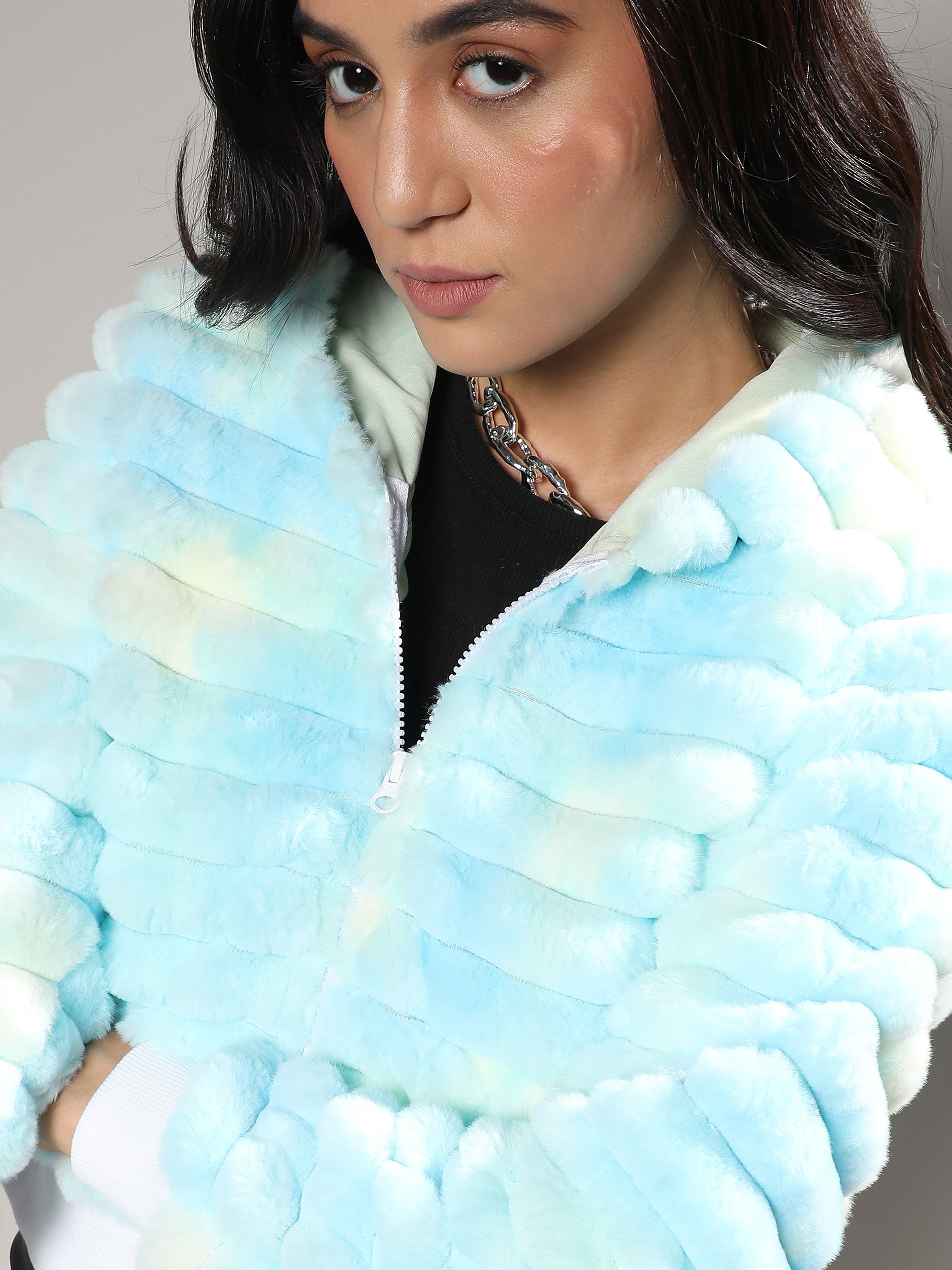 Light Blue Faux Fur Jacket