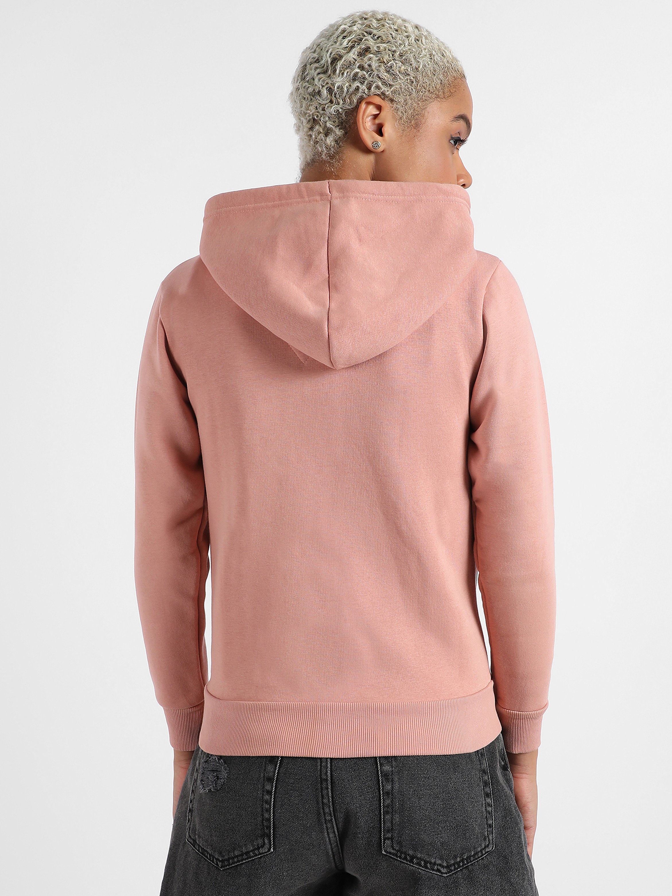 Pink Regular Fit Zip-Up Hoodie with Slogan Print