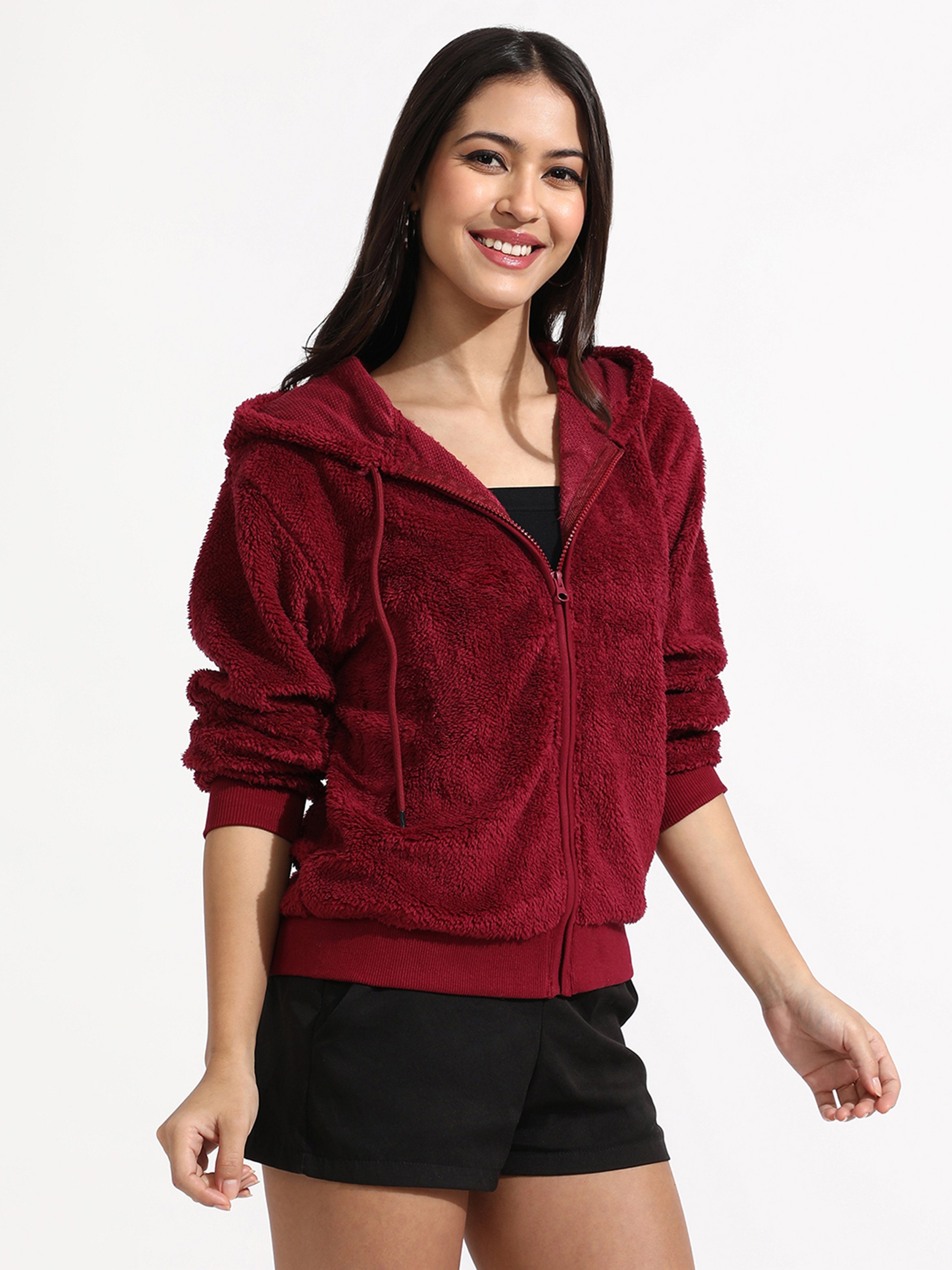 Maroon Regular Fit Fleece Hoodie
