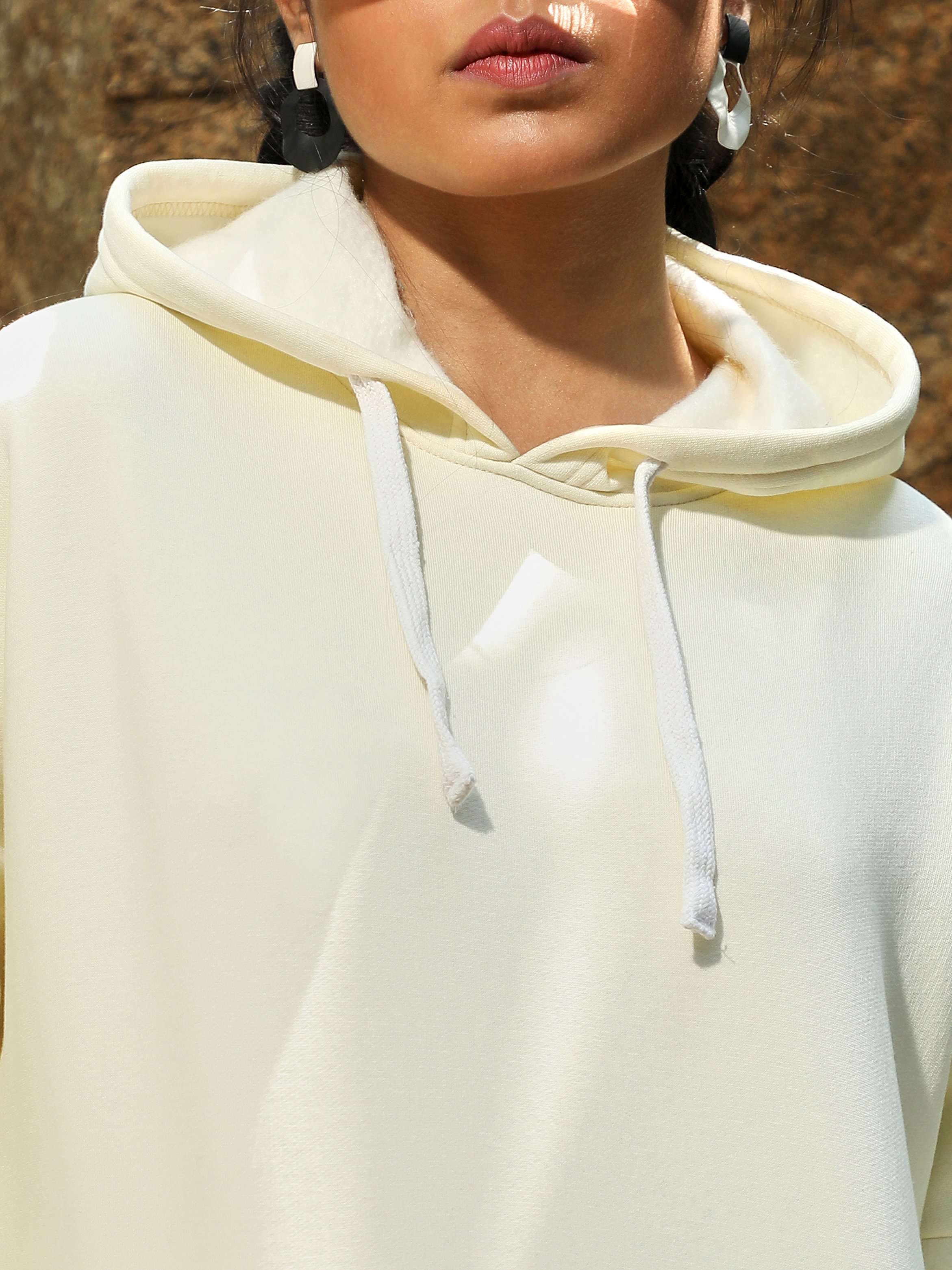 Off-White Longline Hoodie with Kangaroo Pocket