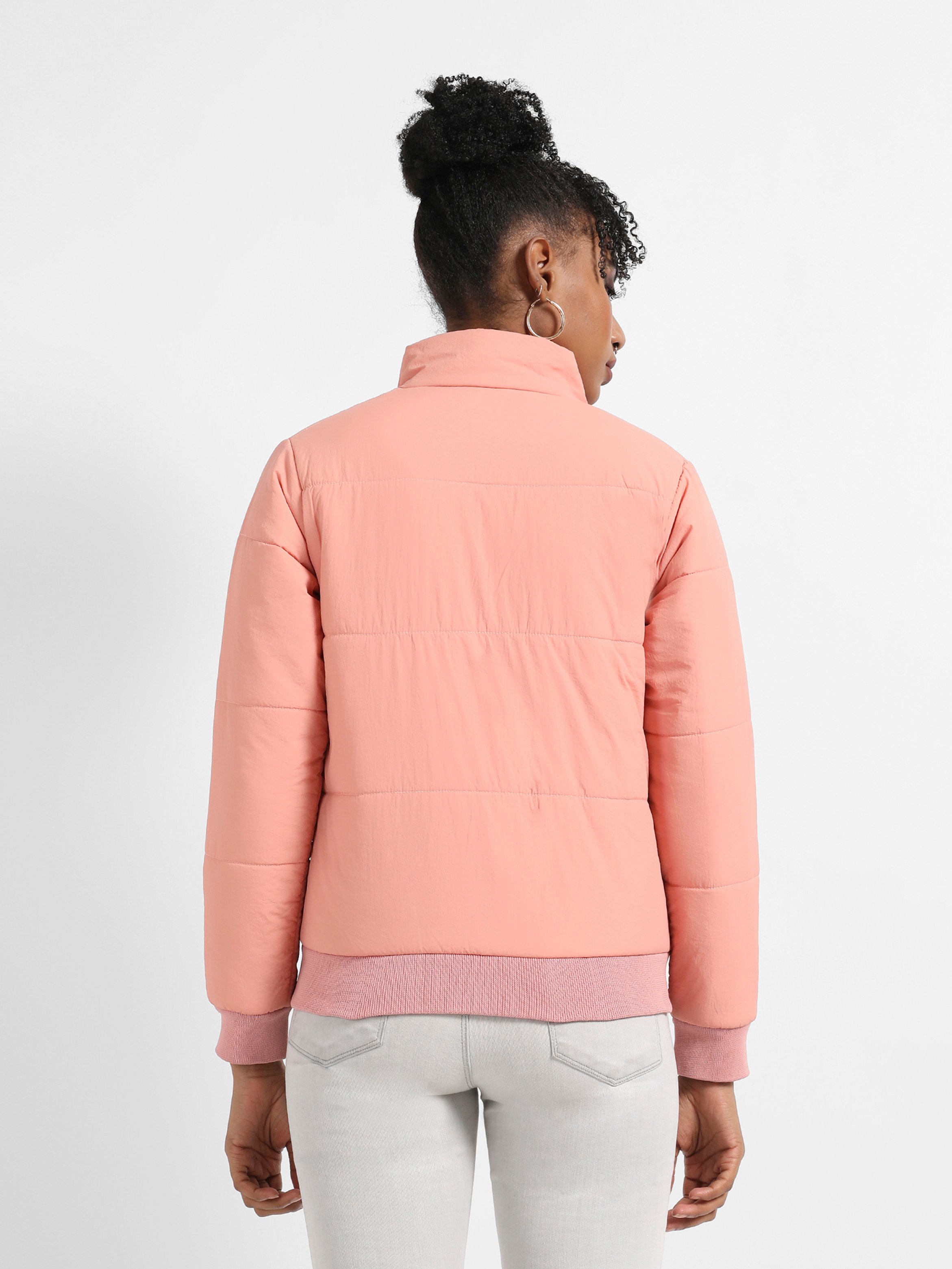 Pink Puffer Jacket with Ribbed Cuffs