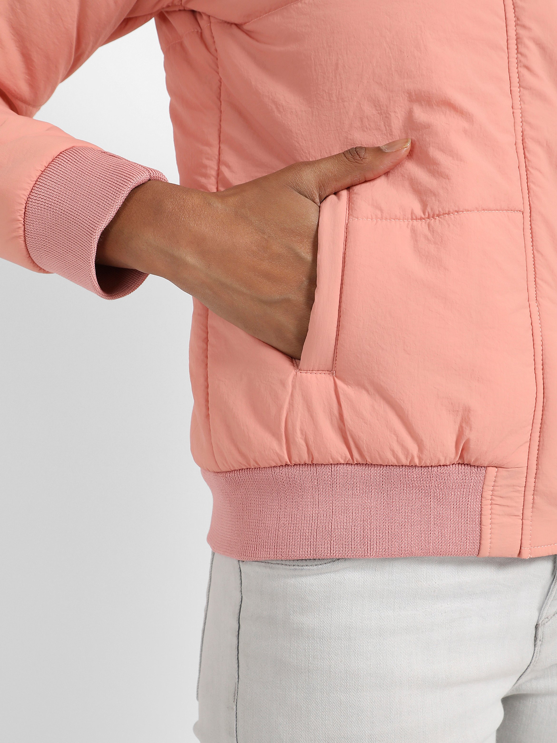 Pink Puffer Jacket with Ribbed Cuffs