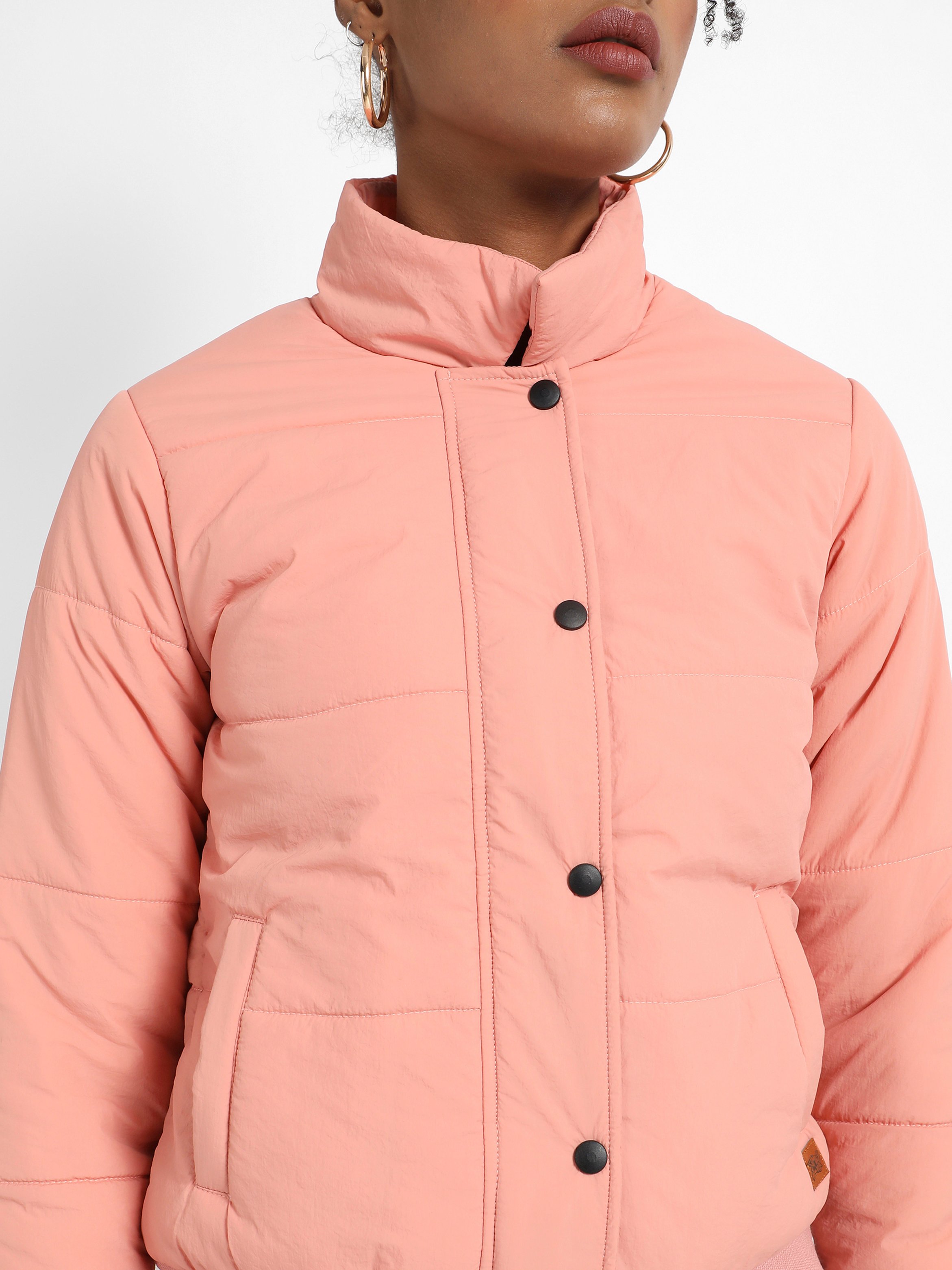 Pink Puffer Jacket with Ribbed Cuffs