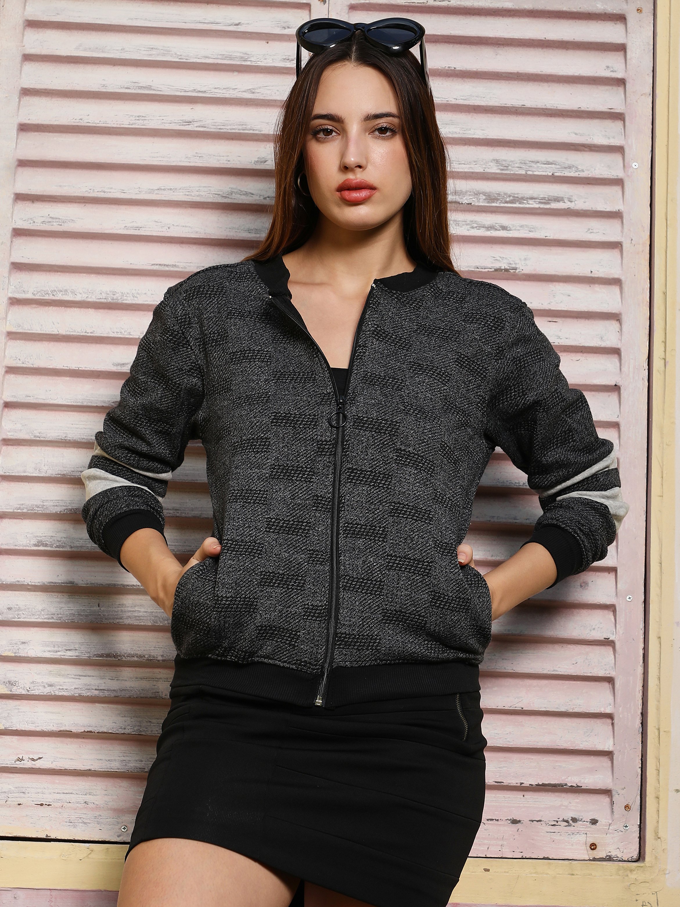 Charcoal Textured Bomber Jacket