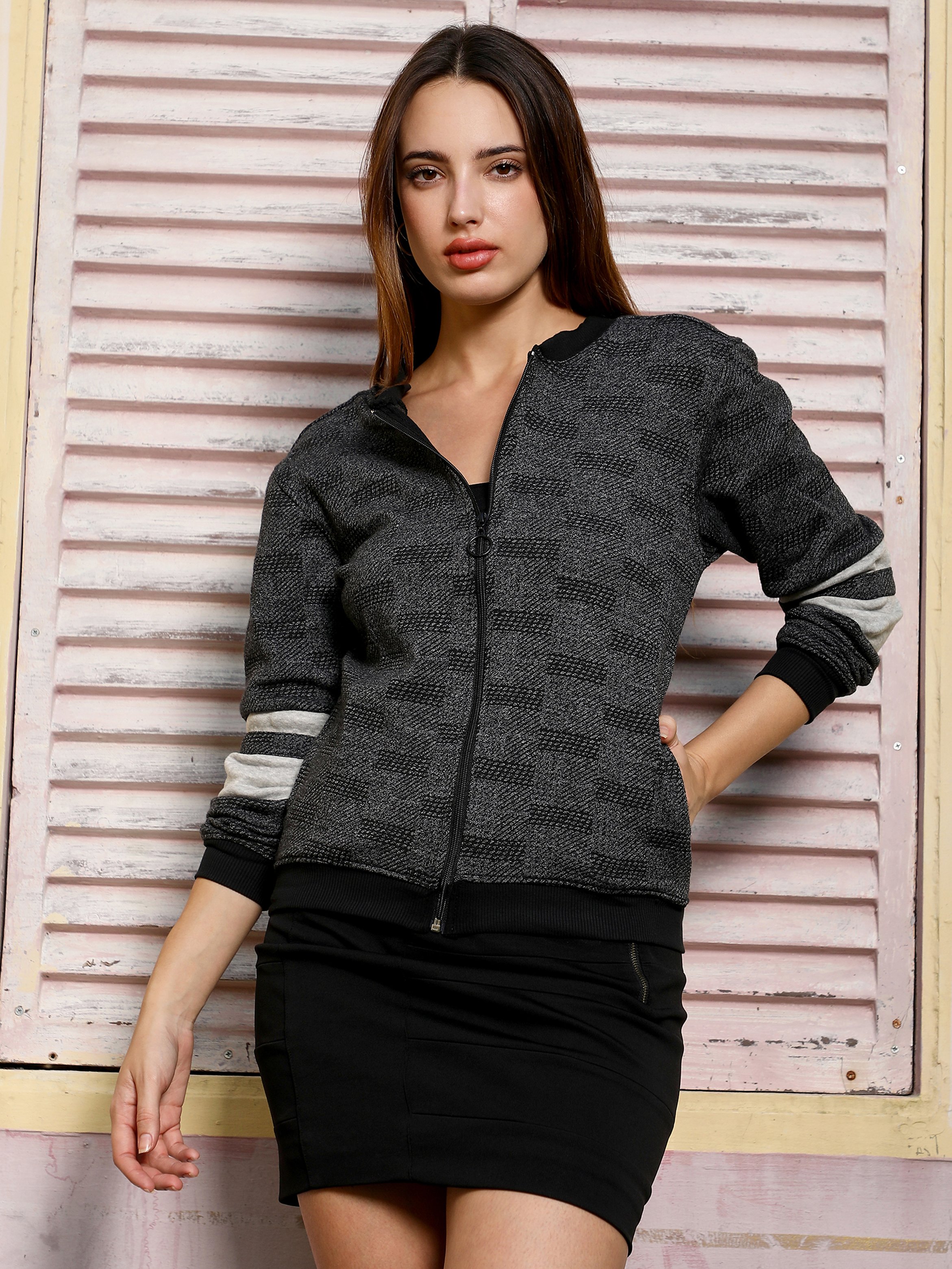 Charcoal Textured Bomber Jacket