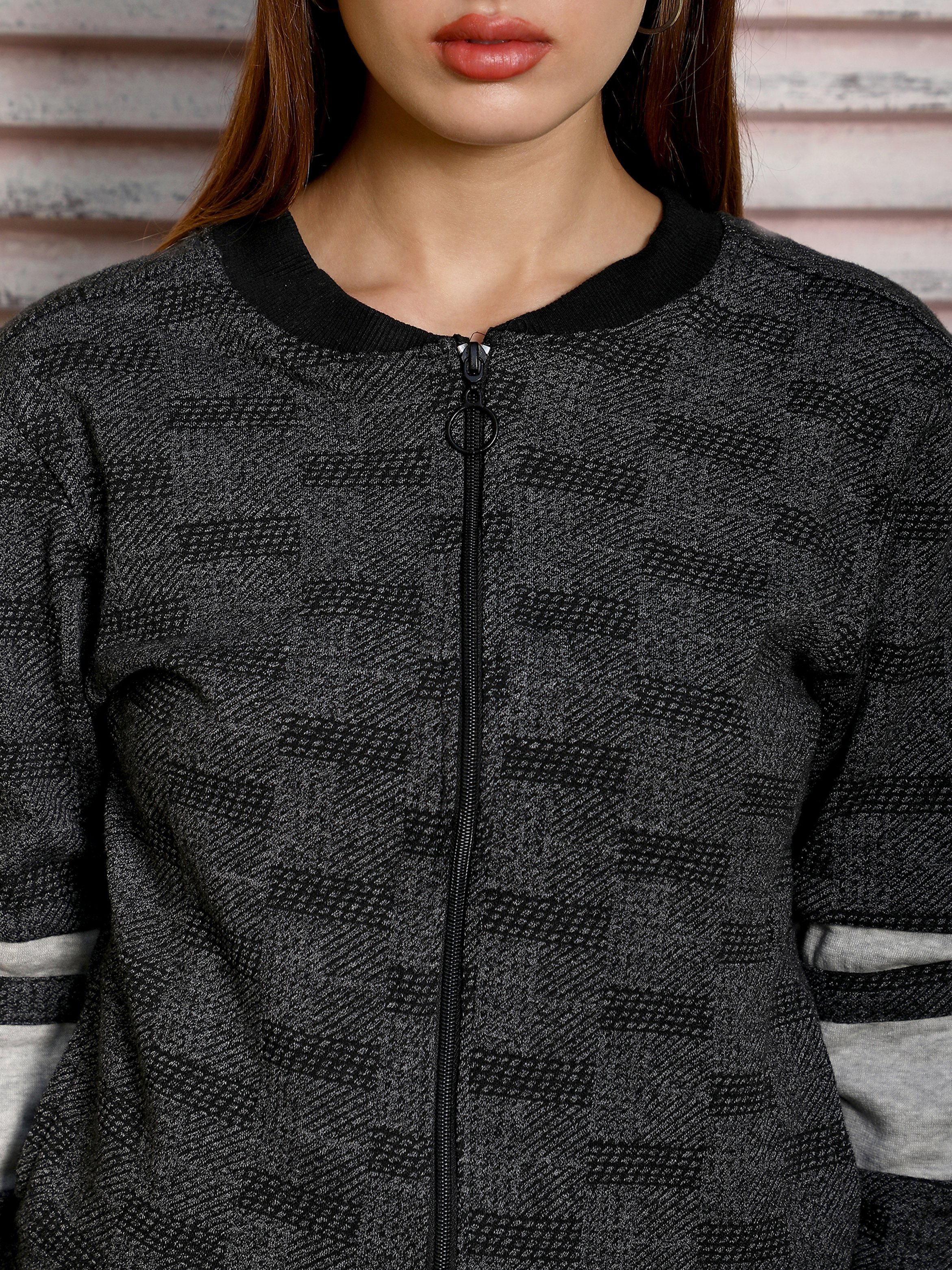 Charcoal Textured Bomber Jacket