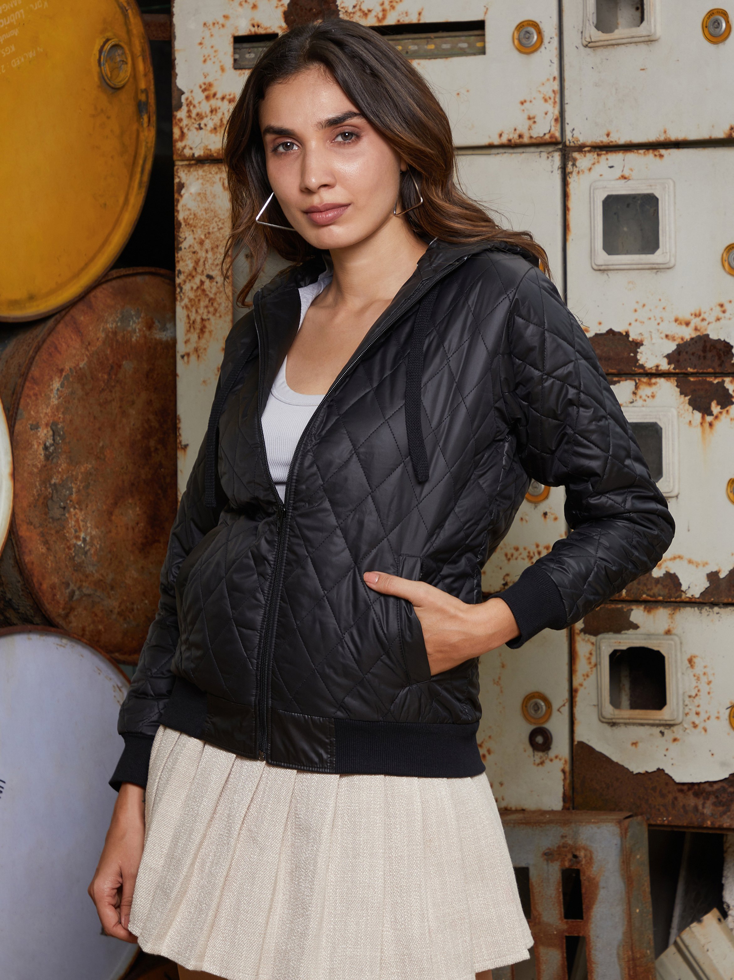 Black Quilted Bomber Jacket