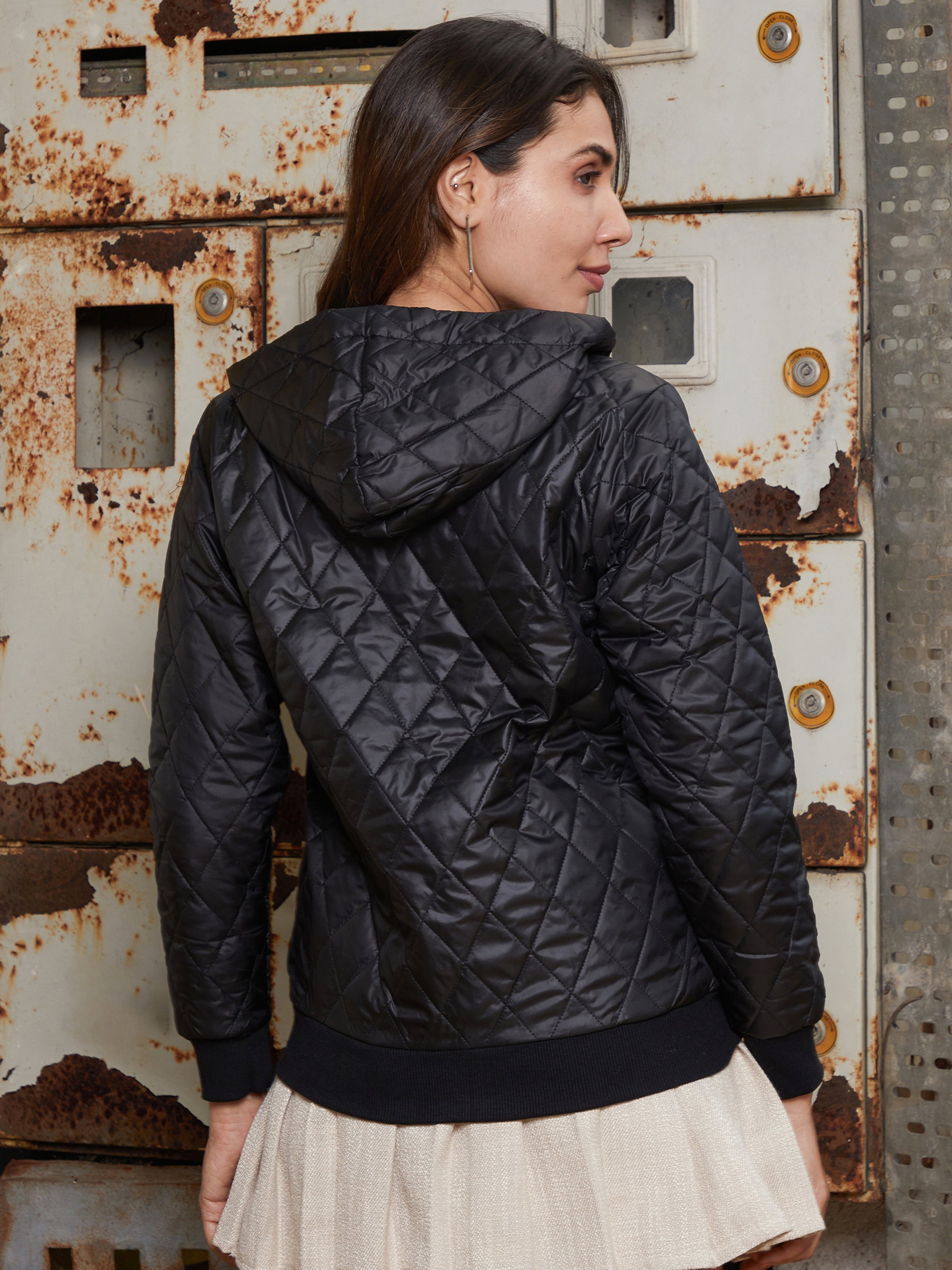 Black Quilted Bomber Jacket