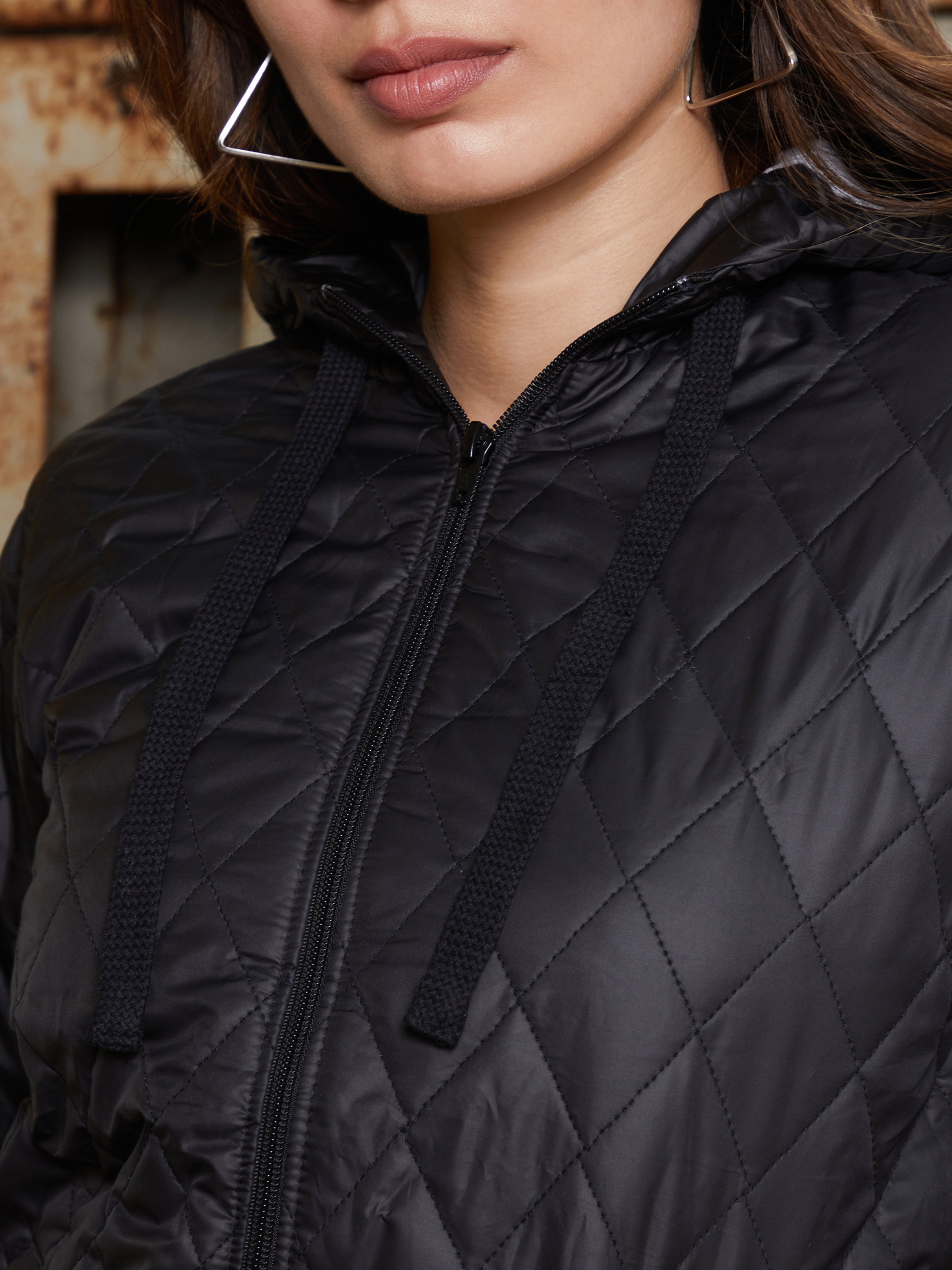 Black Quilted Bomber Jacket