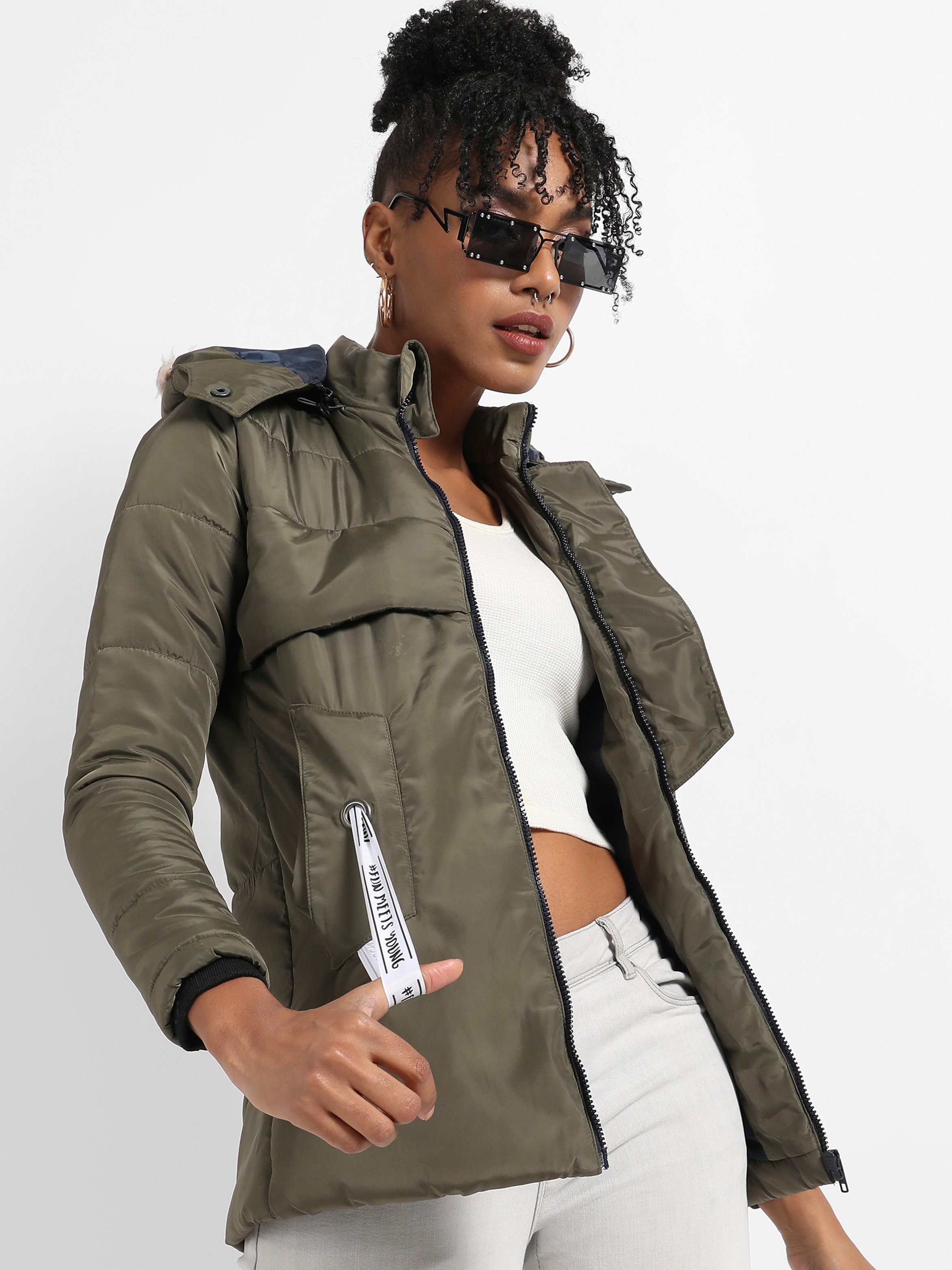 Olive Green Hooded Puffer Jacket
