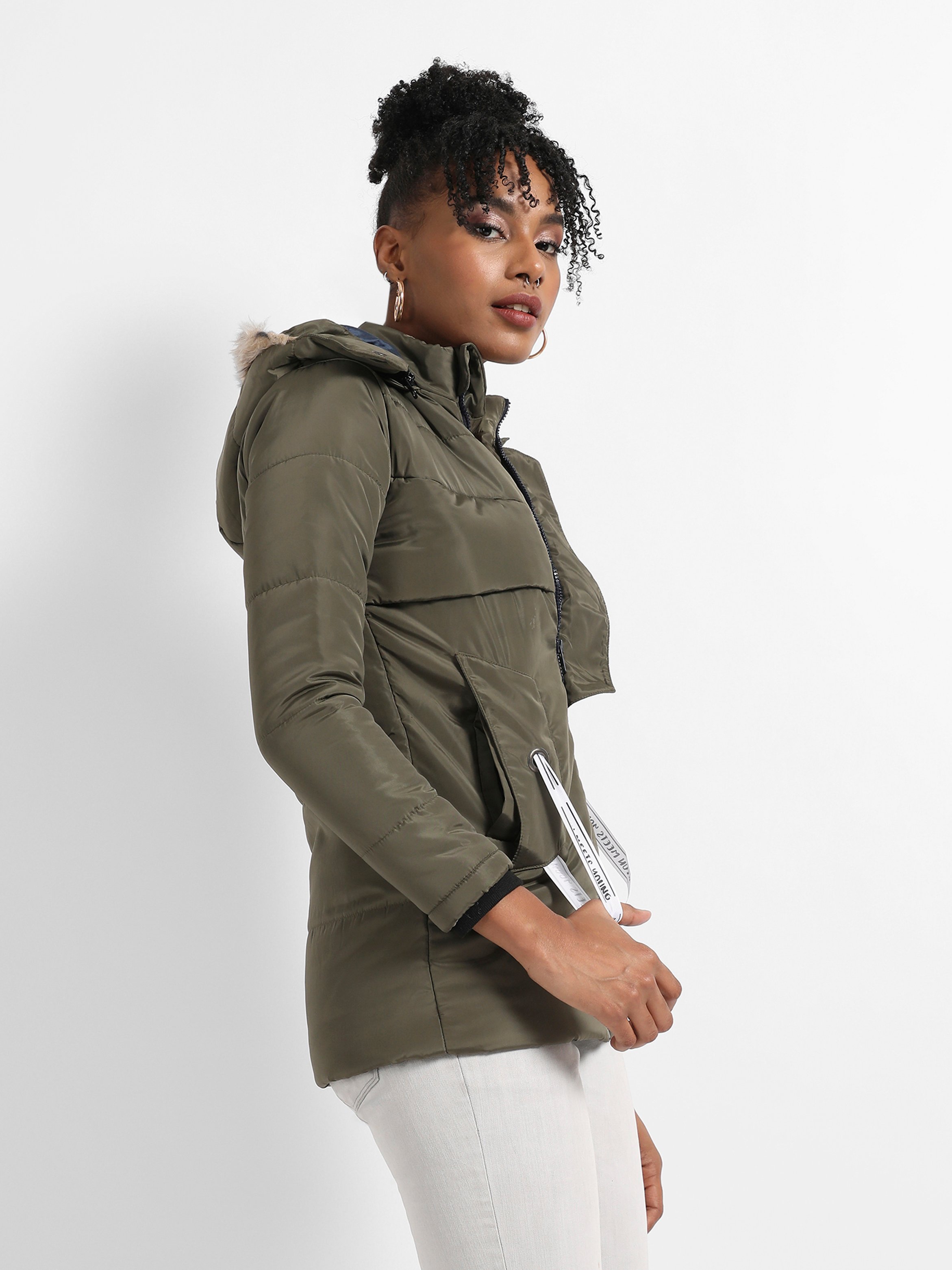 Olive Green Hooded Puffer Jacket