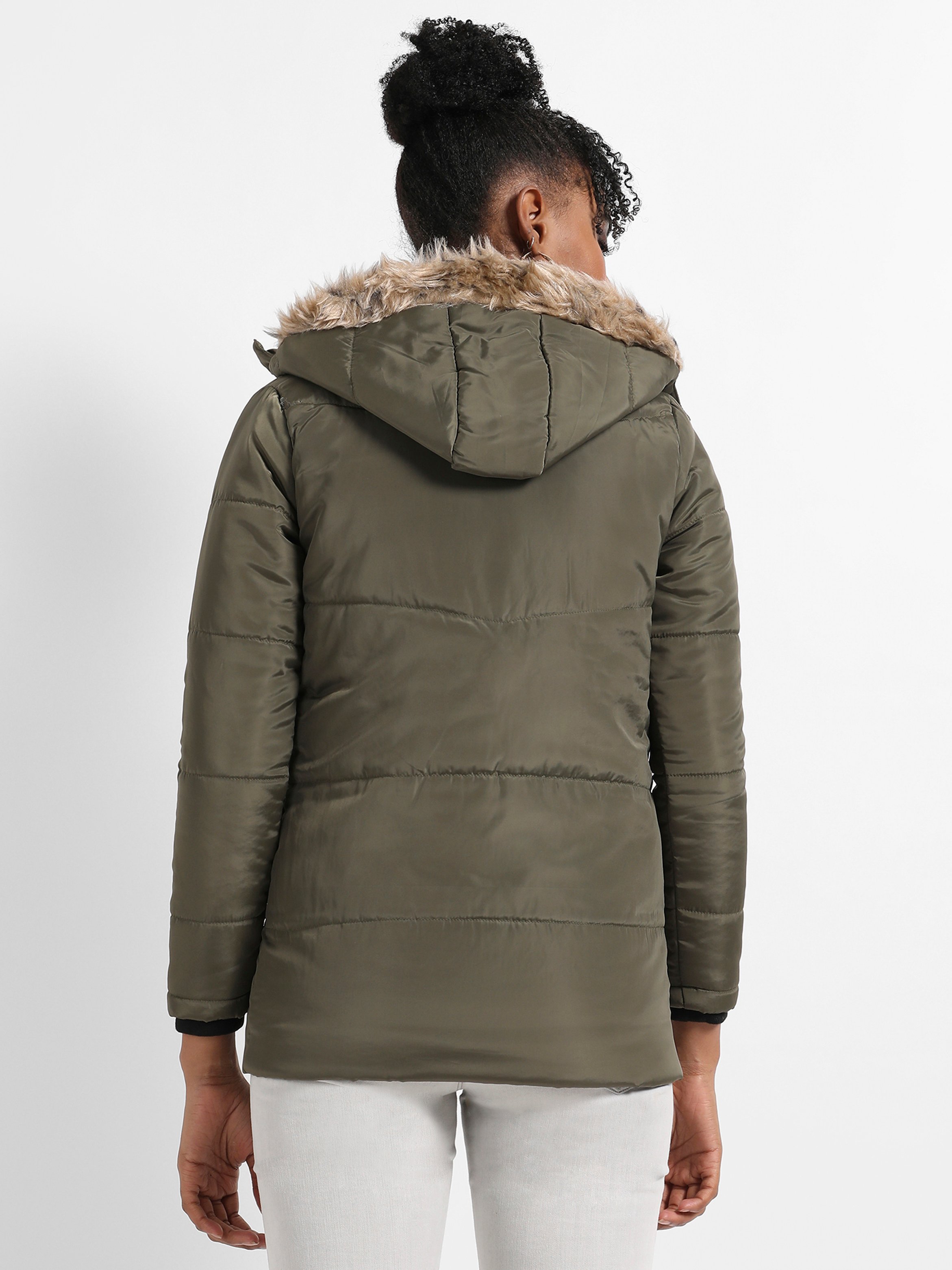 Olive Green Hooded Puffer Jacket