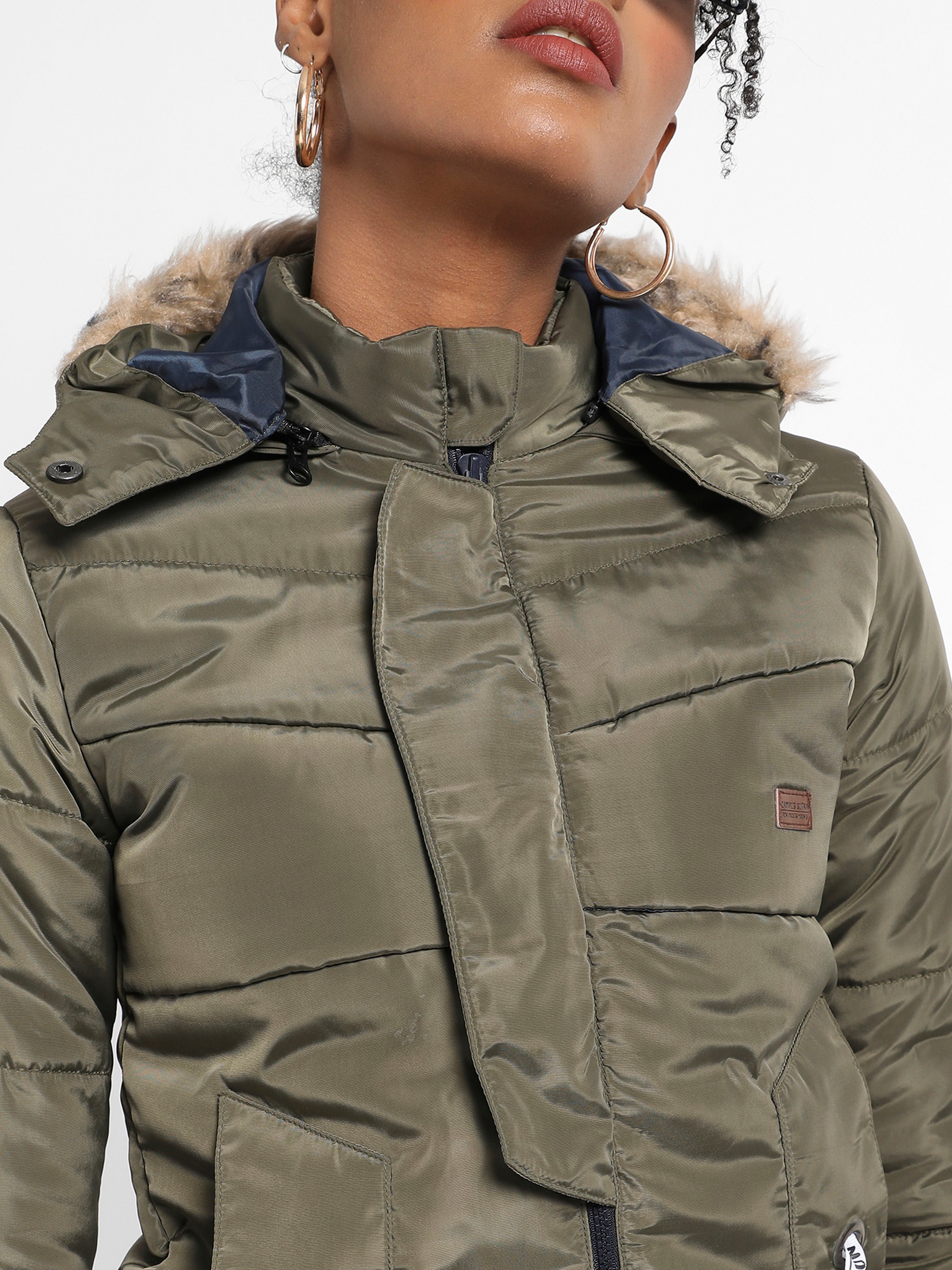 Olive Green Hooded Puffer Jacket