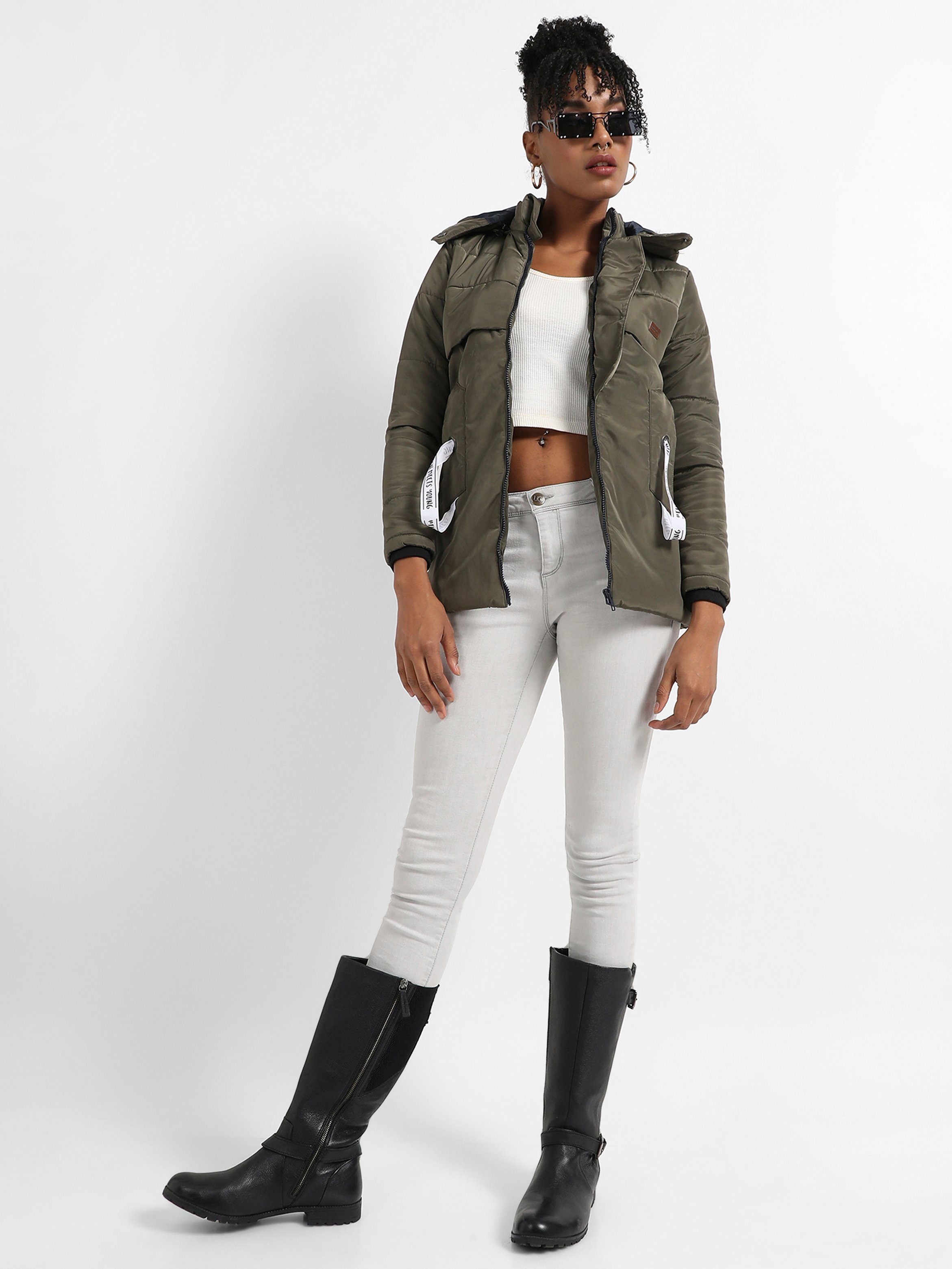 Olive Green Hooded Puffer Jacket