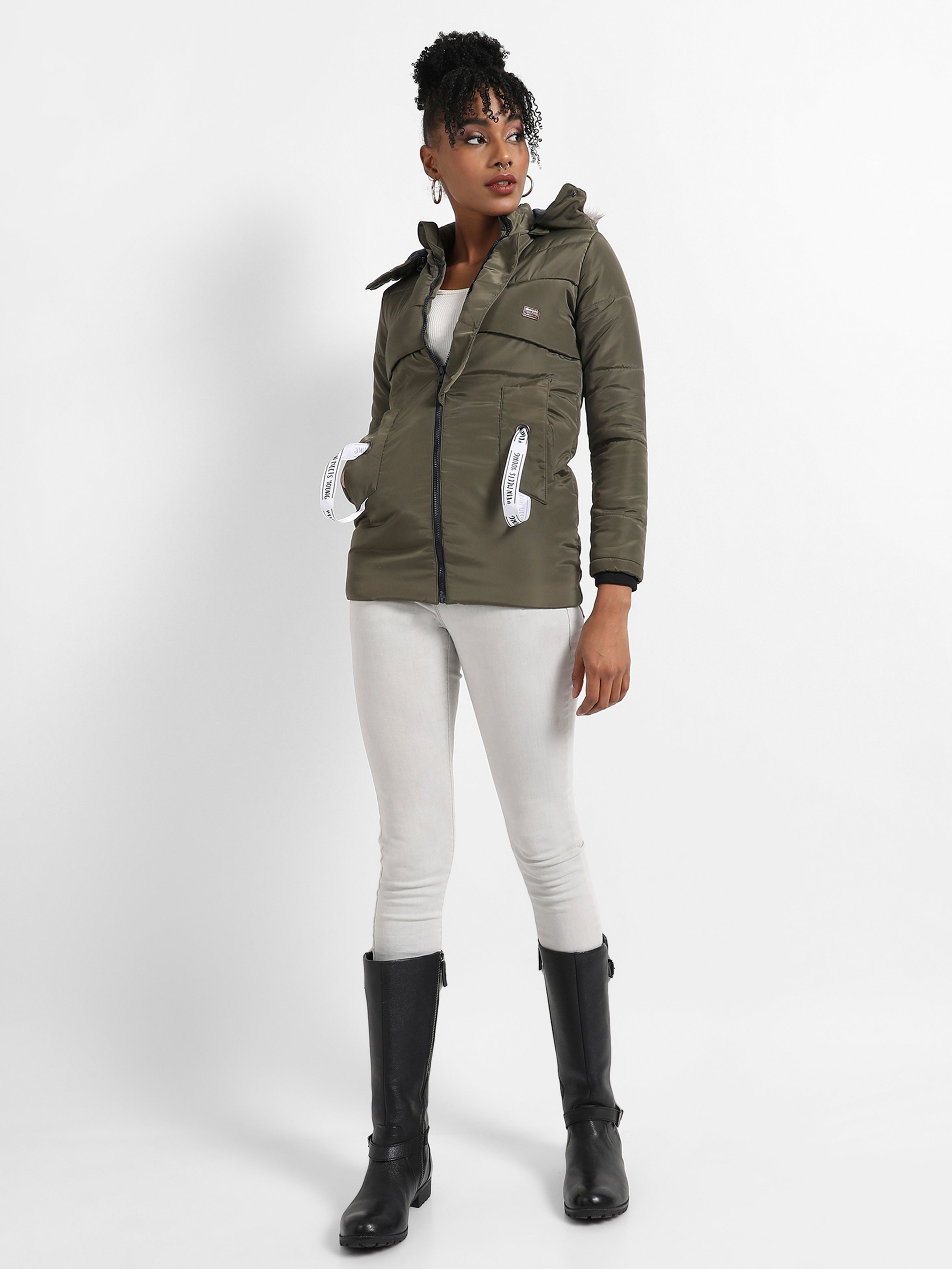 Olive Green Hooded Puffer Jacket