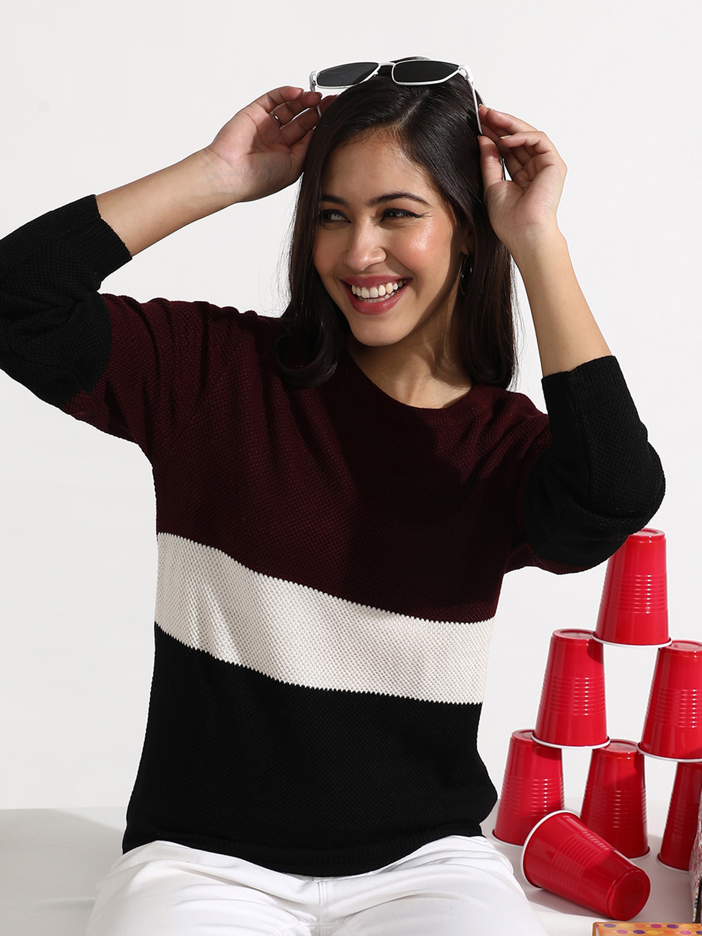 Colour Block Knit Pullover Sweater