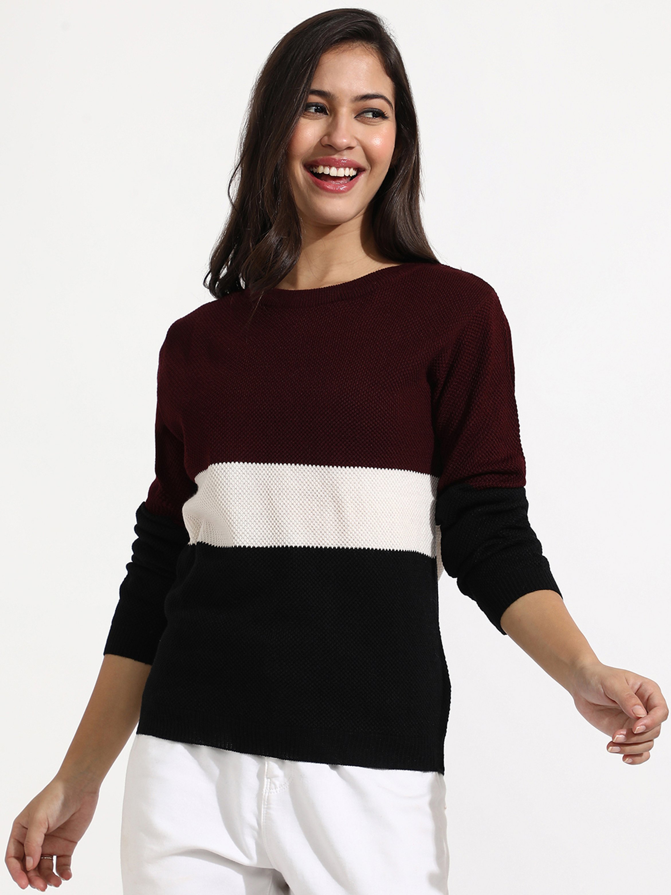 Colour Block Knit Pullover Sweater
