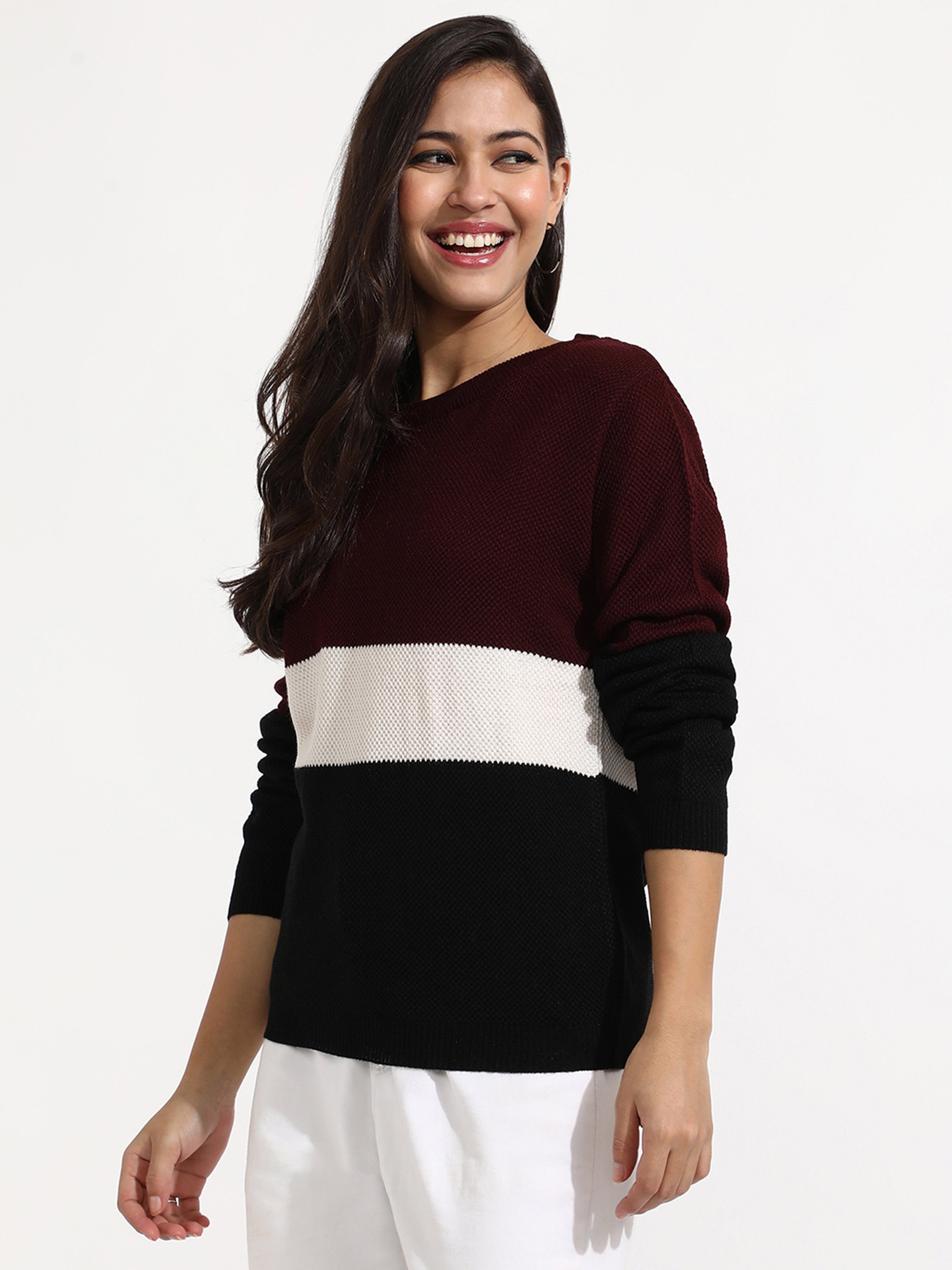 Colour Block Knit Pullover Sweater