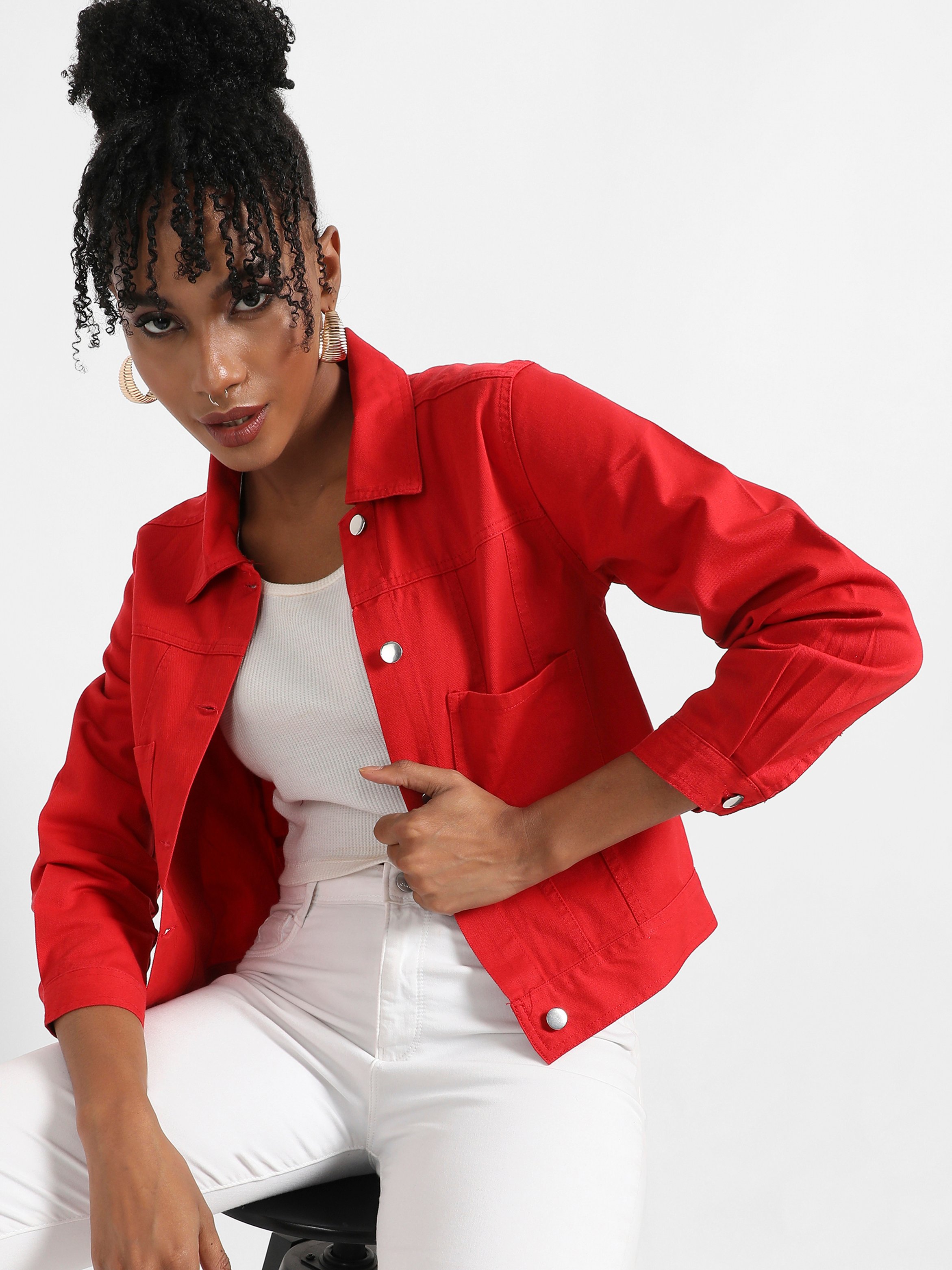 Red Casual Denim Jacket