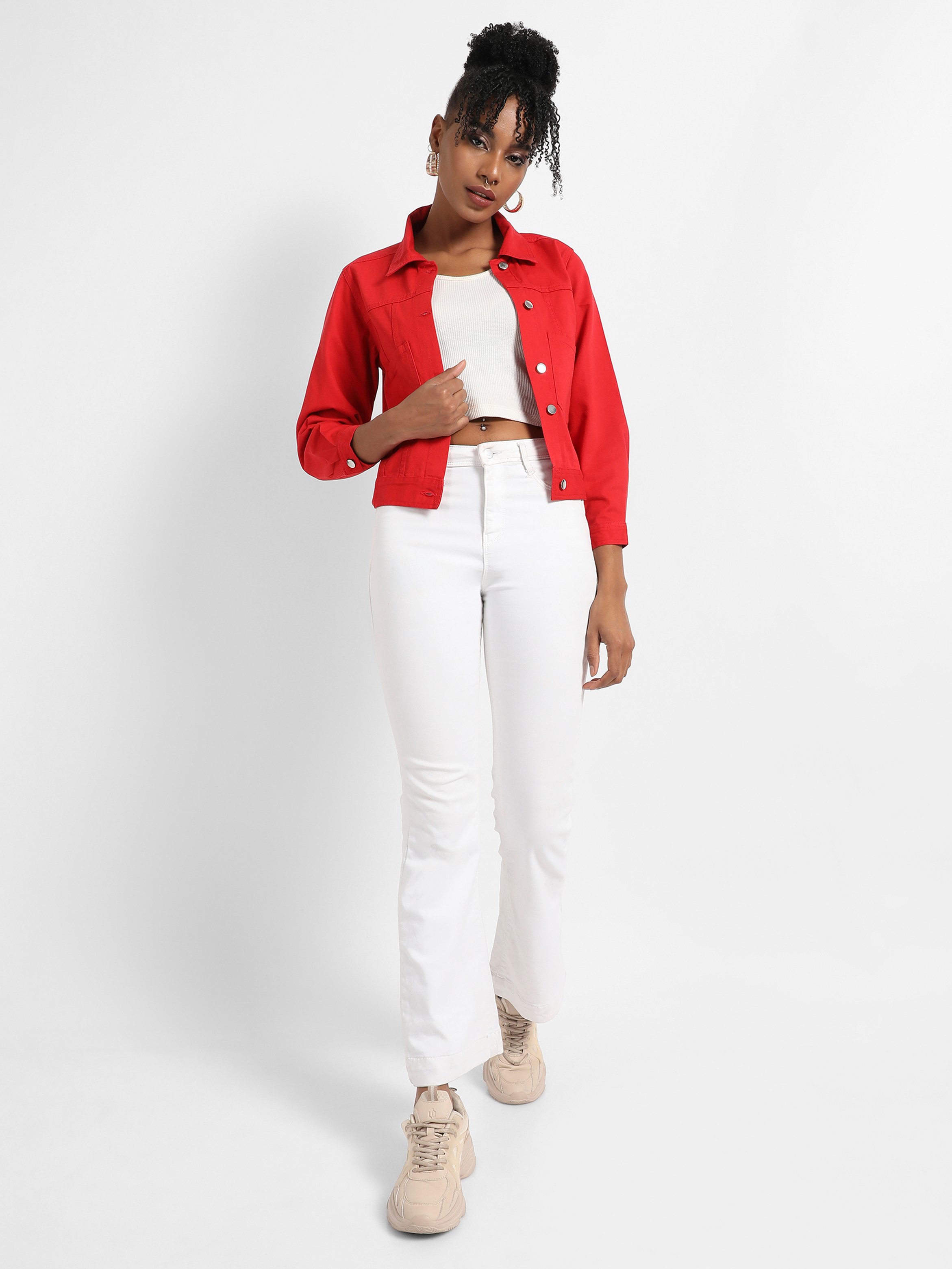 Red Casual Denim Jacket
