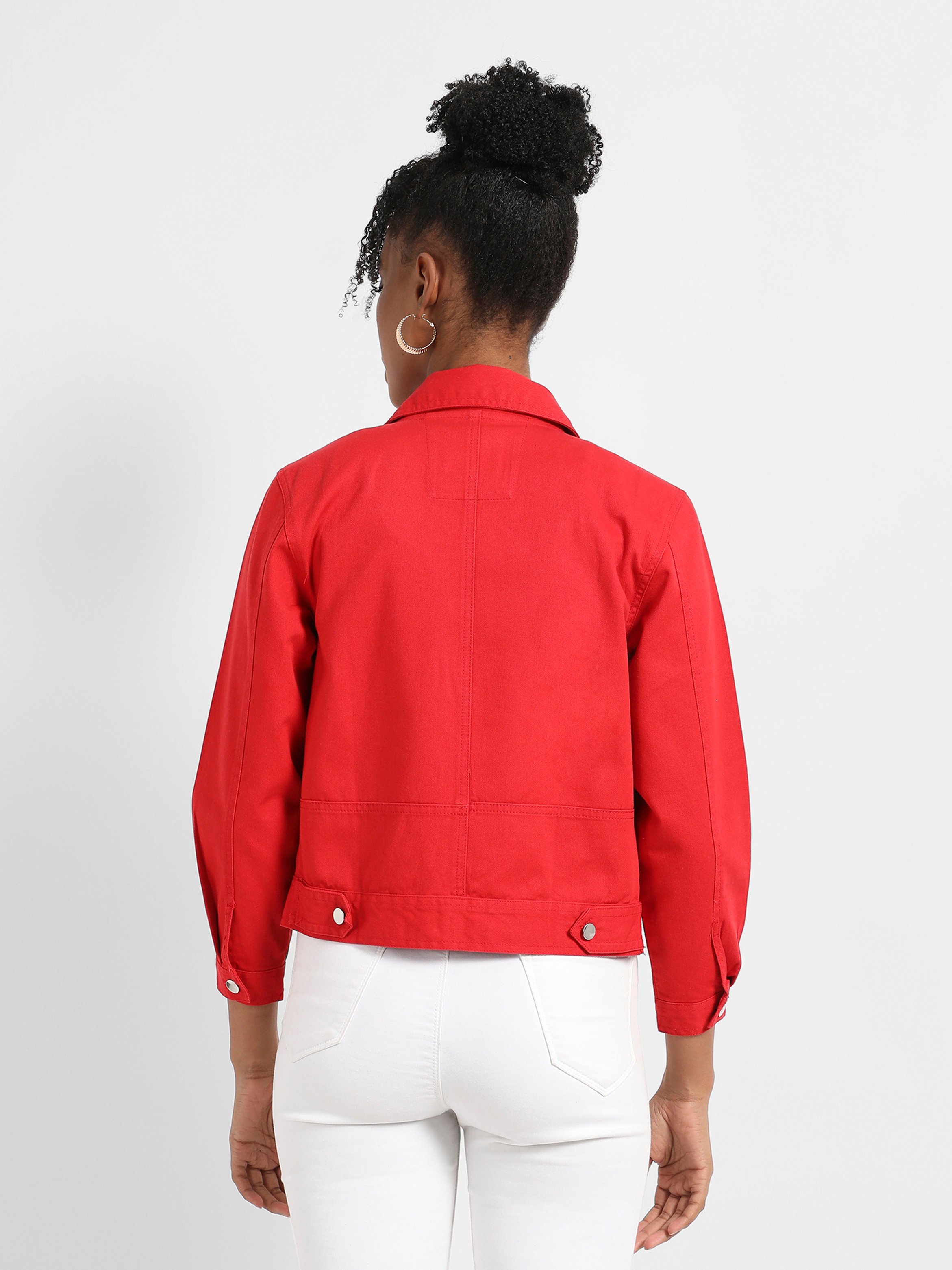 Red Casual Denim Jacket