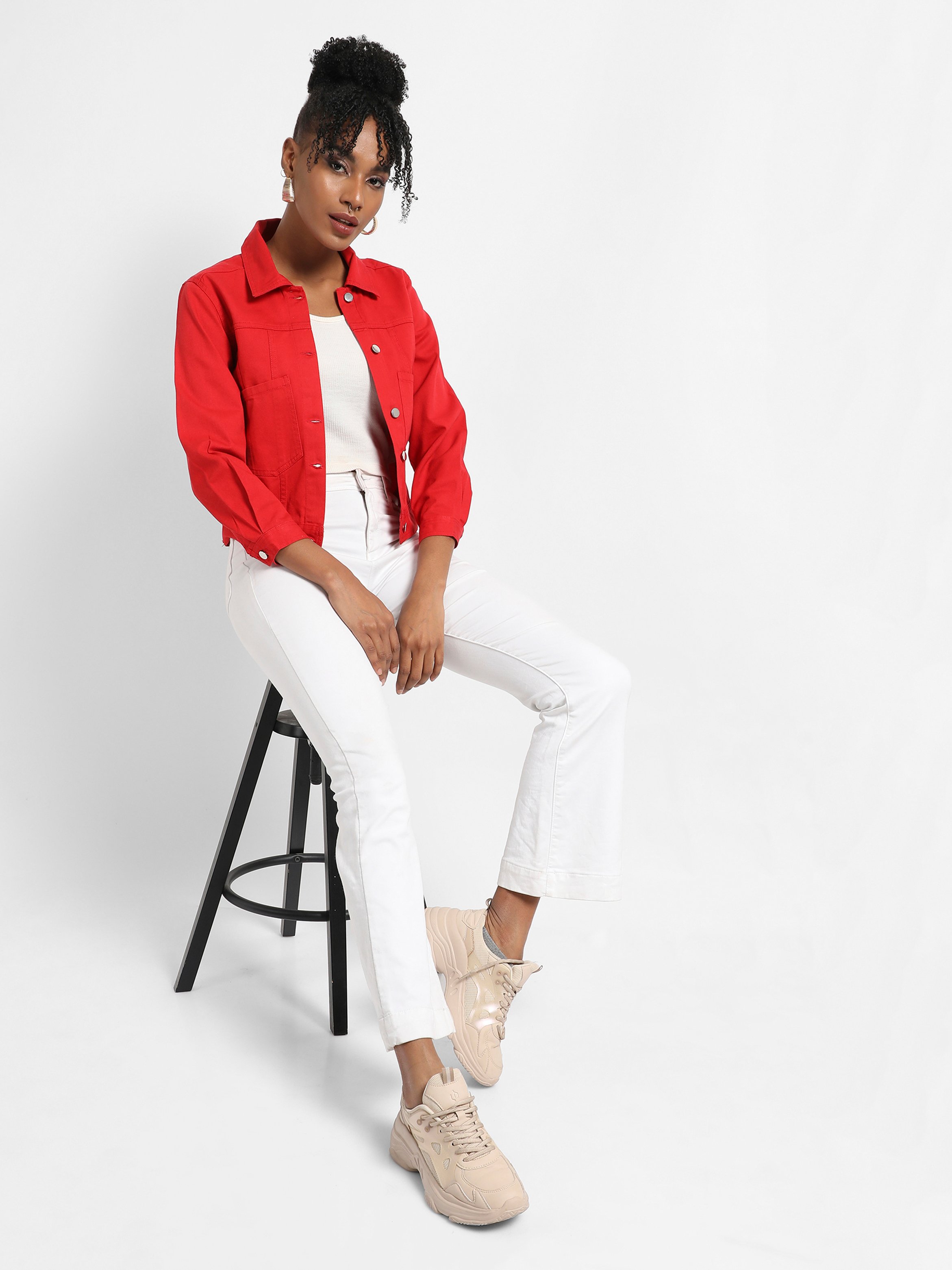 Red Casual Denim Jacket