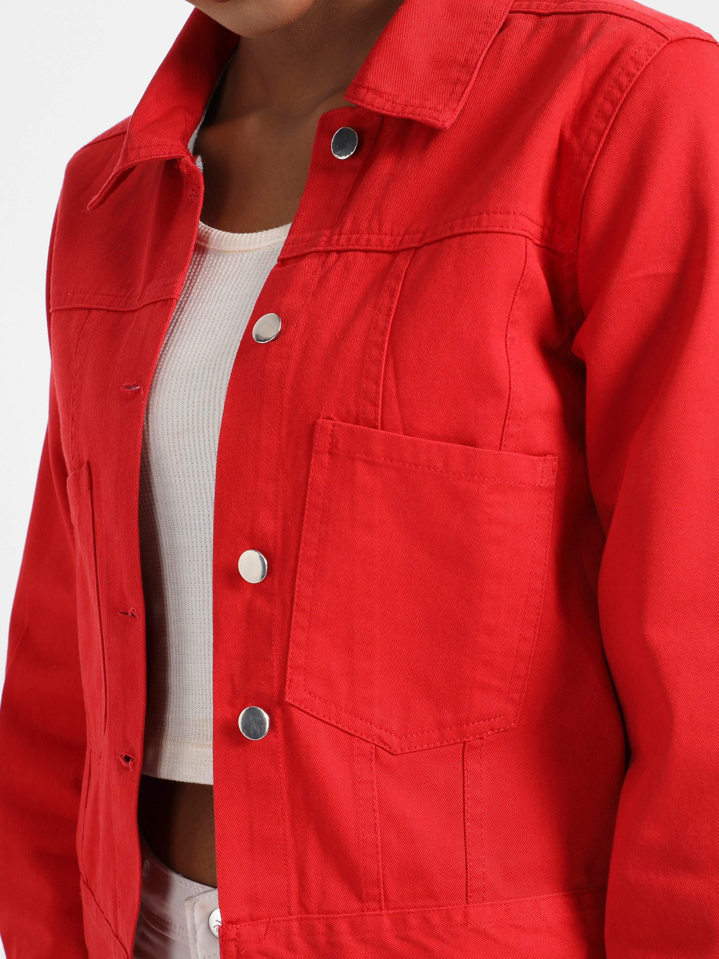 Red Casual Denim Jacket