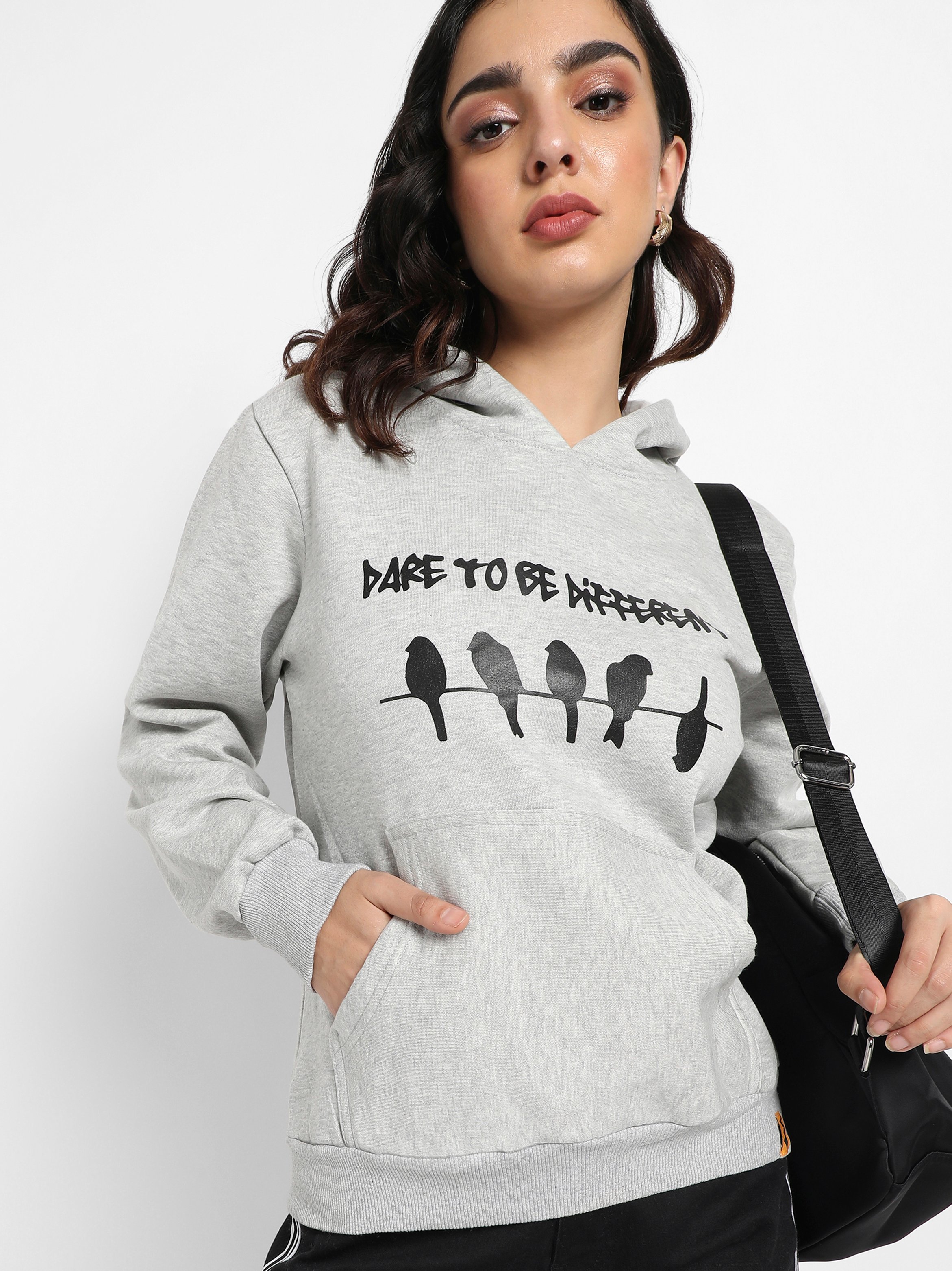 Grey Regular Fit Hoodie with Dare to Be Different Print