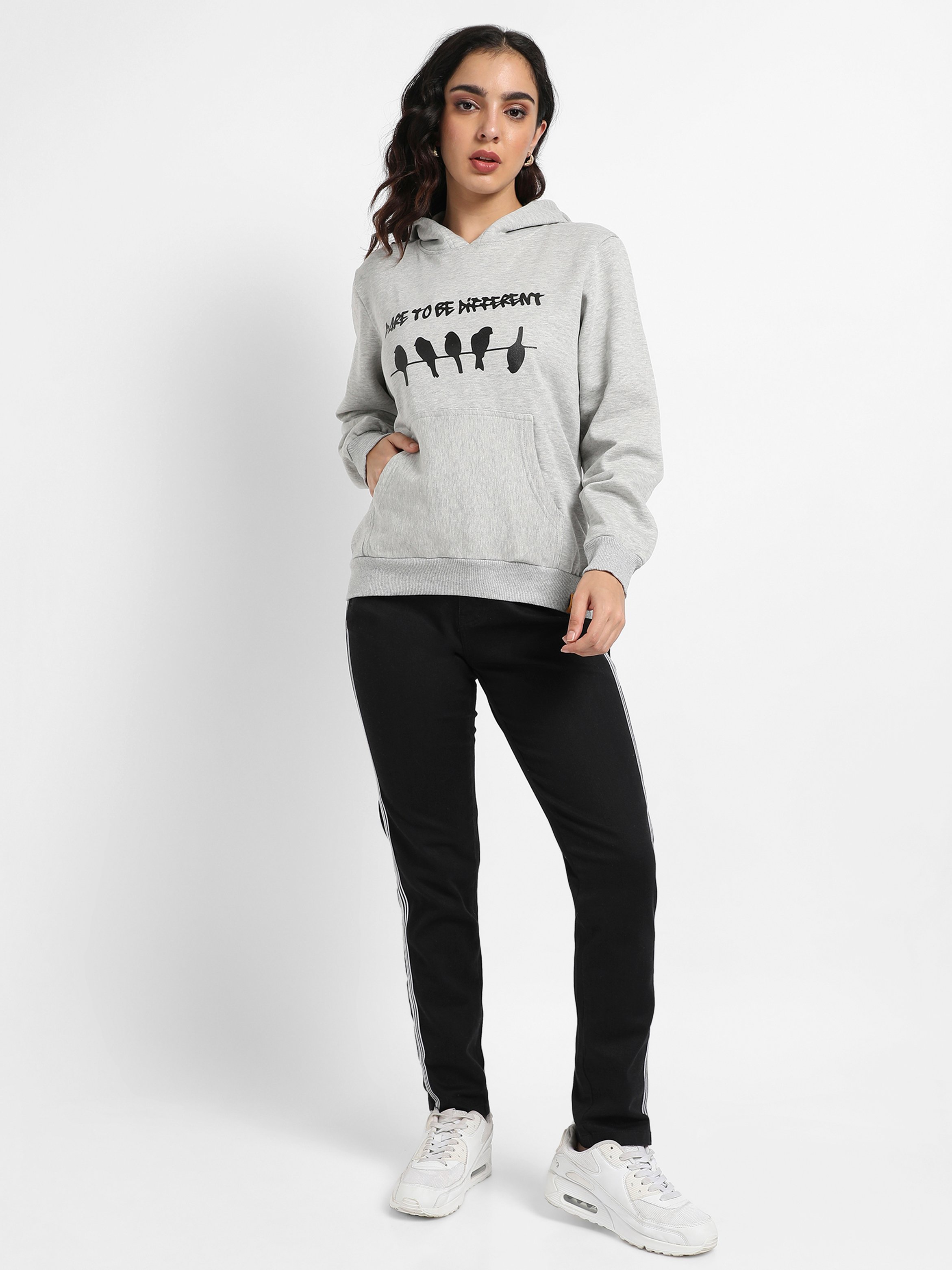 Grey Regular Fit Hoodie with Dare to Be Different Print