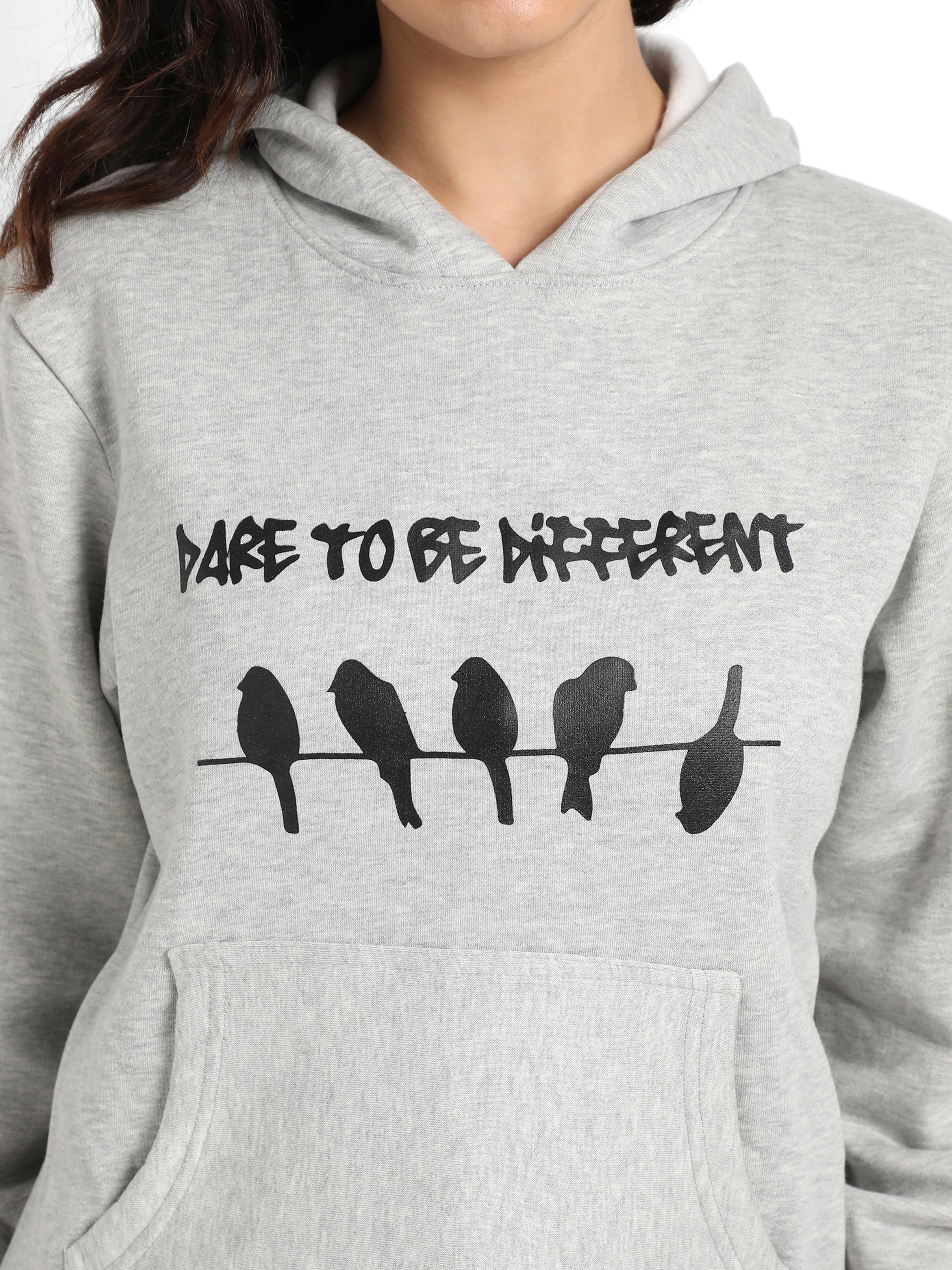 Grey Regular Fit Hoodie with Dare to Be Different Print