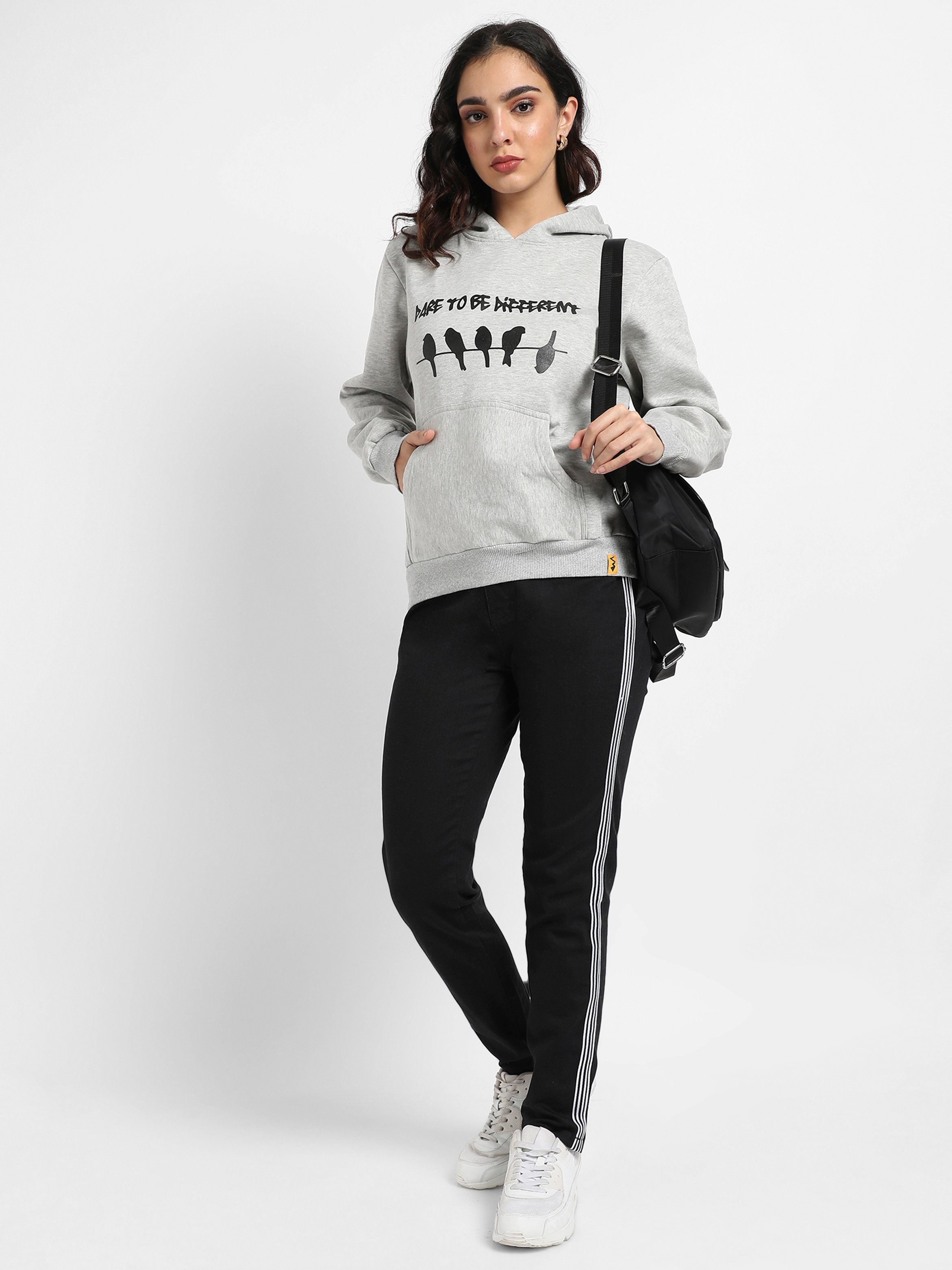 Grey Regular Fit Hoodie with Dare to Be Different Print