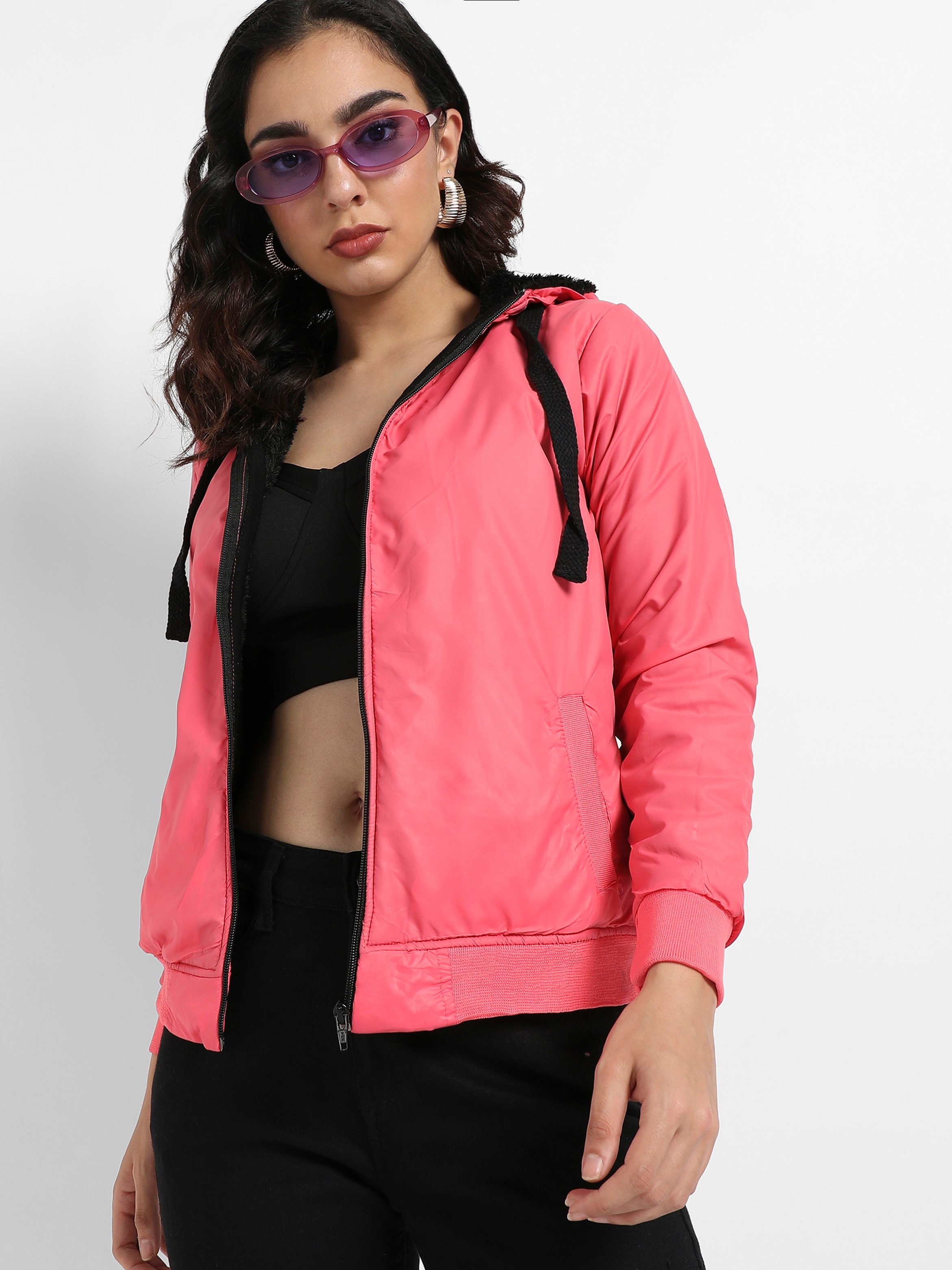 Pink Hooded Bomber Jacket