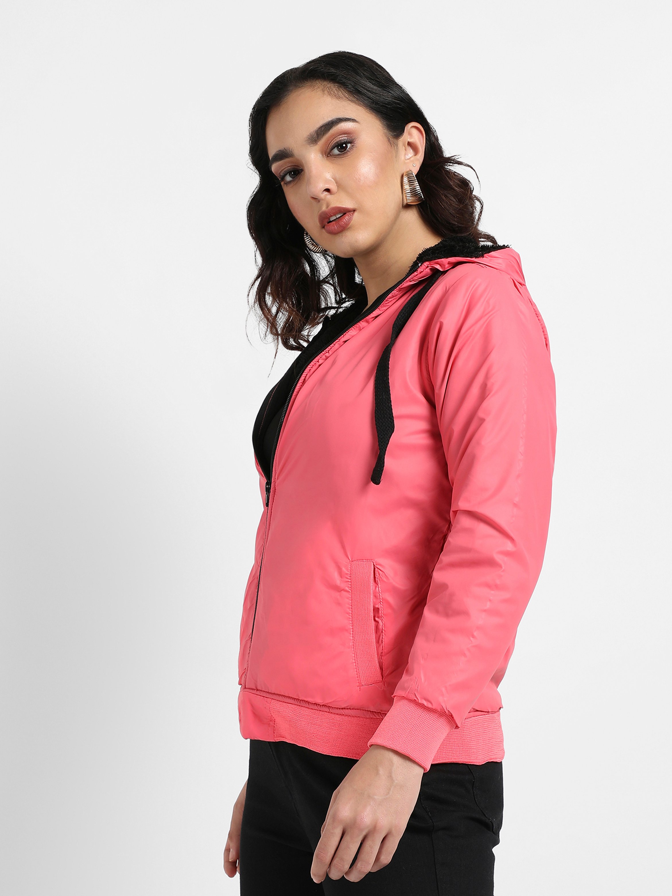 Pink Hooded Bomber Jacket