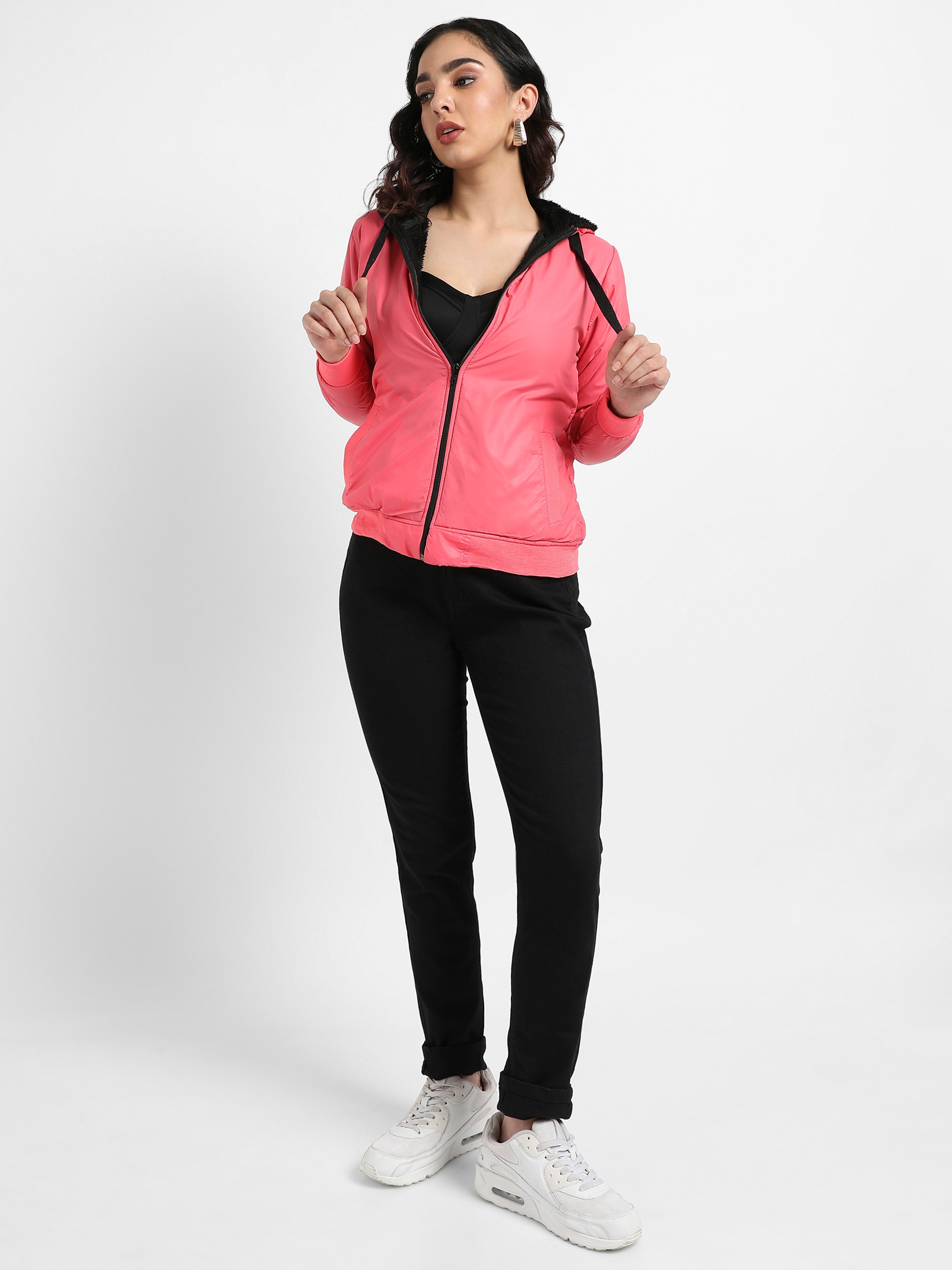 Pink Hooded Bomber Jacket