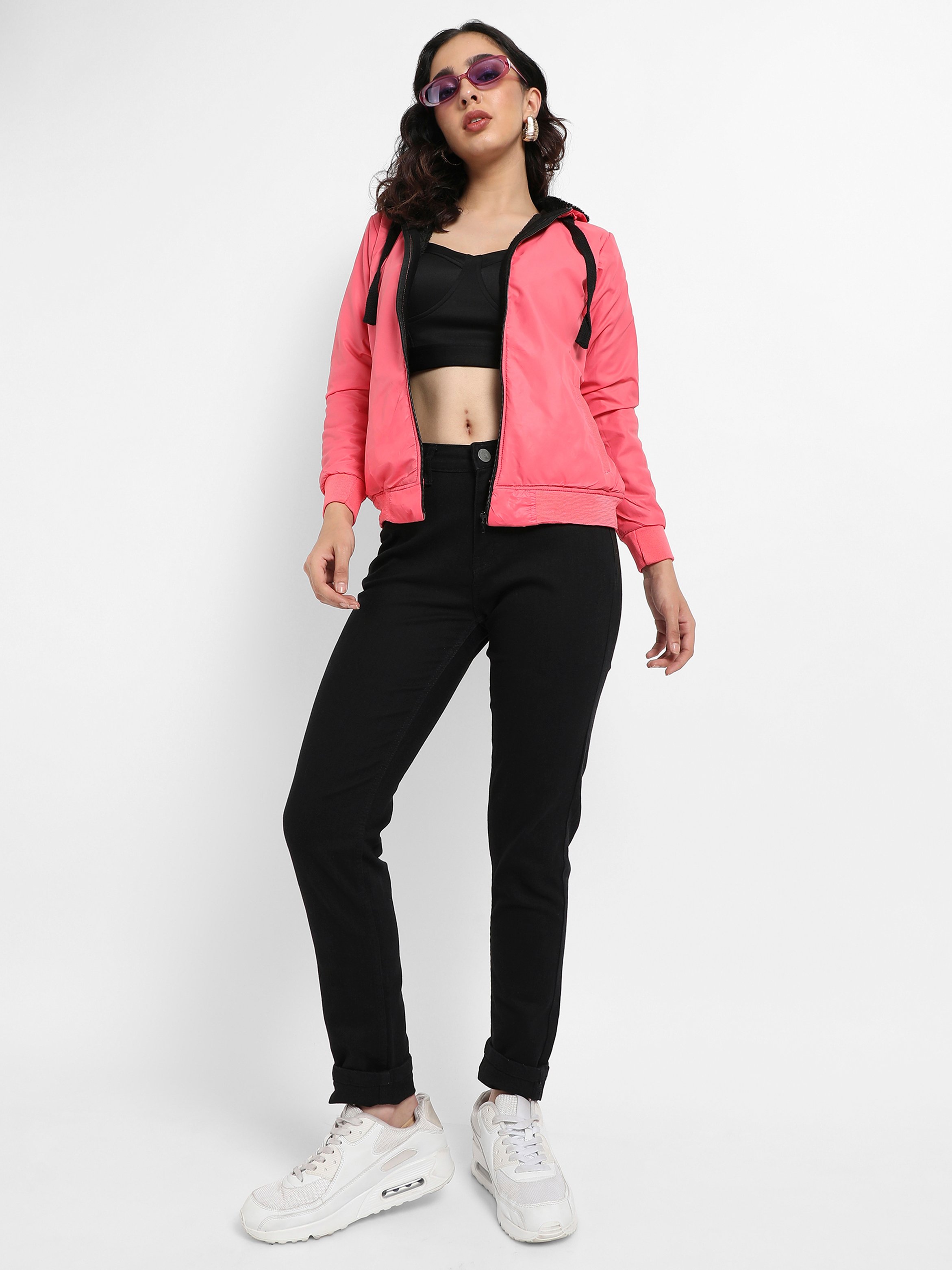 Pink Hooded Bomber Jacket