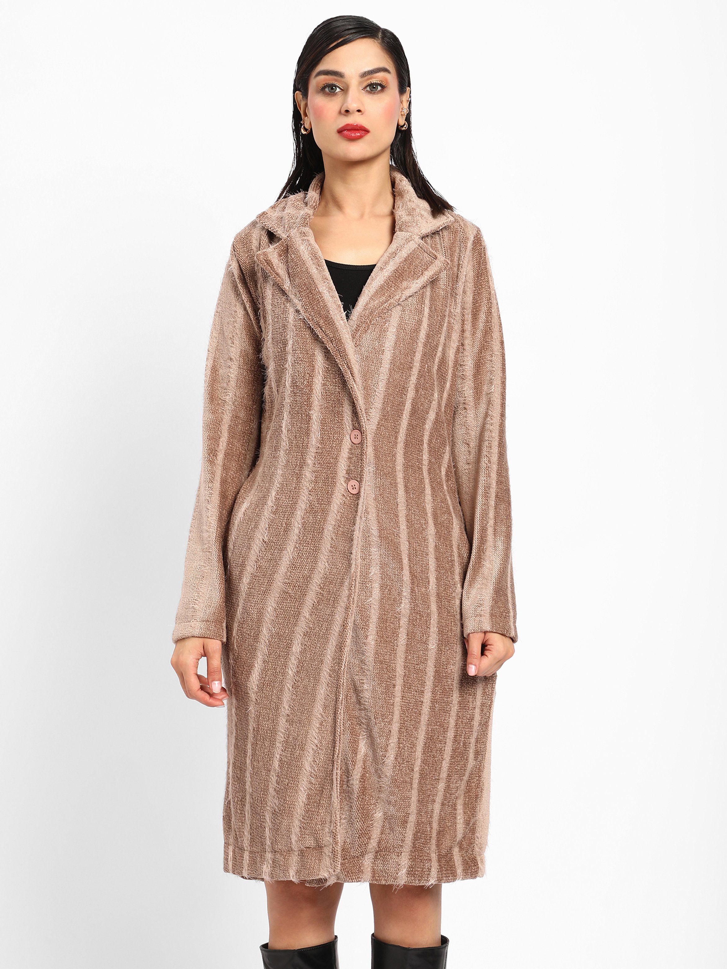 Brown Striped Longline Coat
