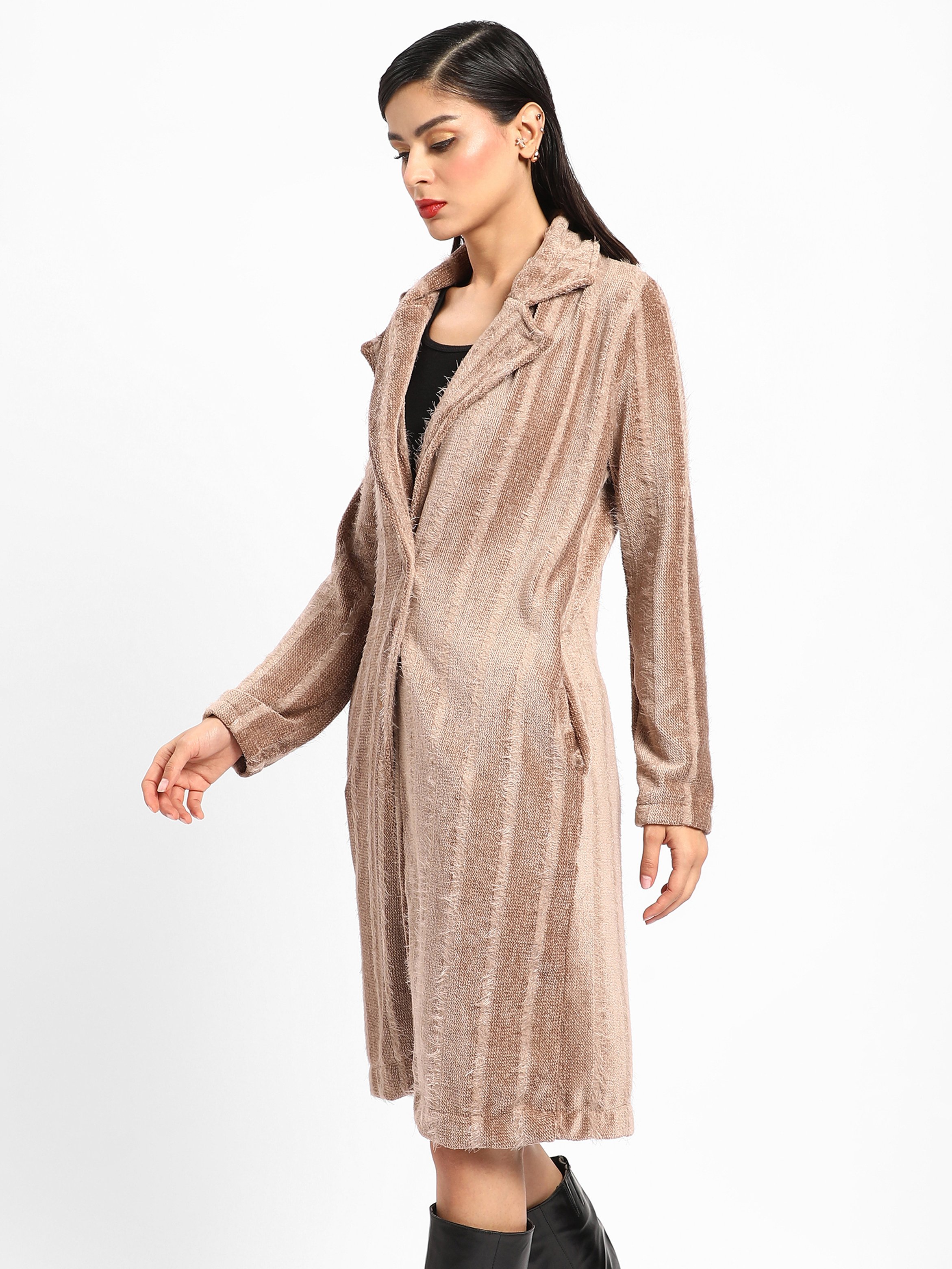 Brown Striped Longline Coat