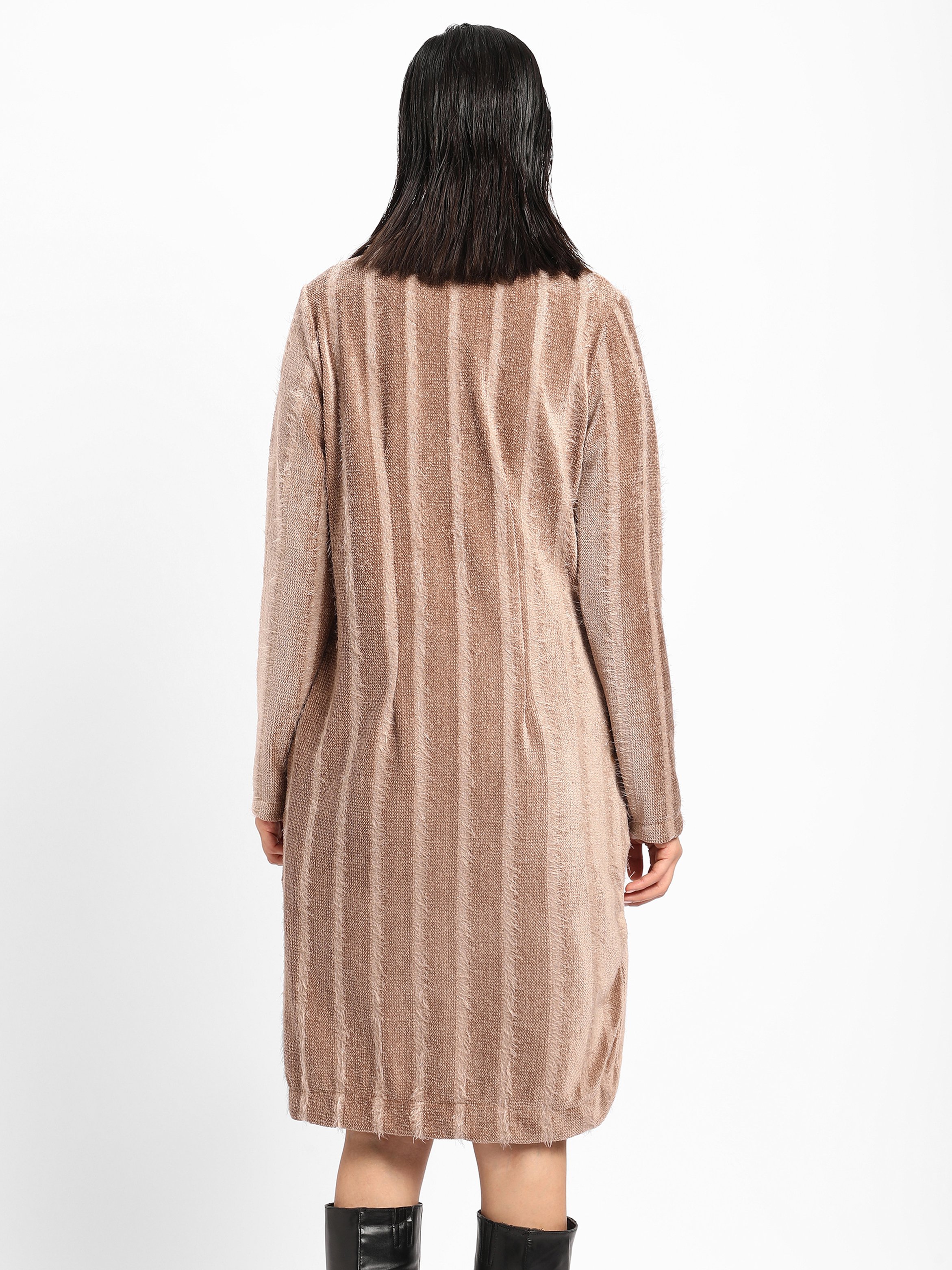 Brown Striped Longline Coat