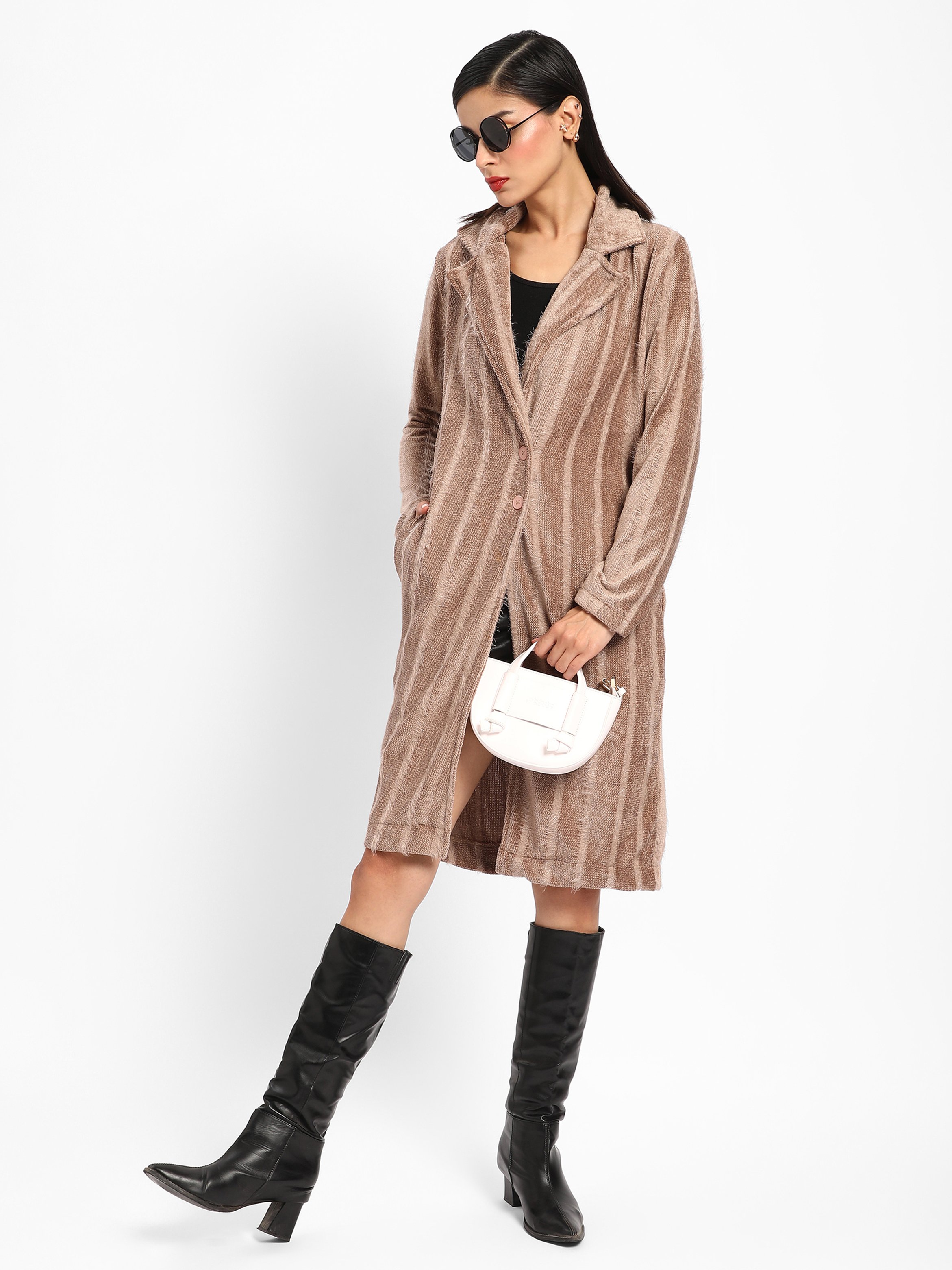 Brown Striped Longline Coat