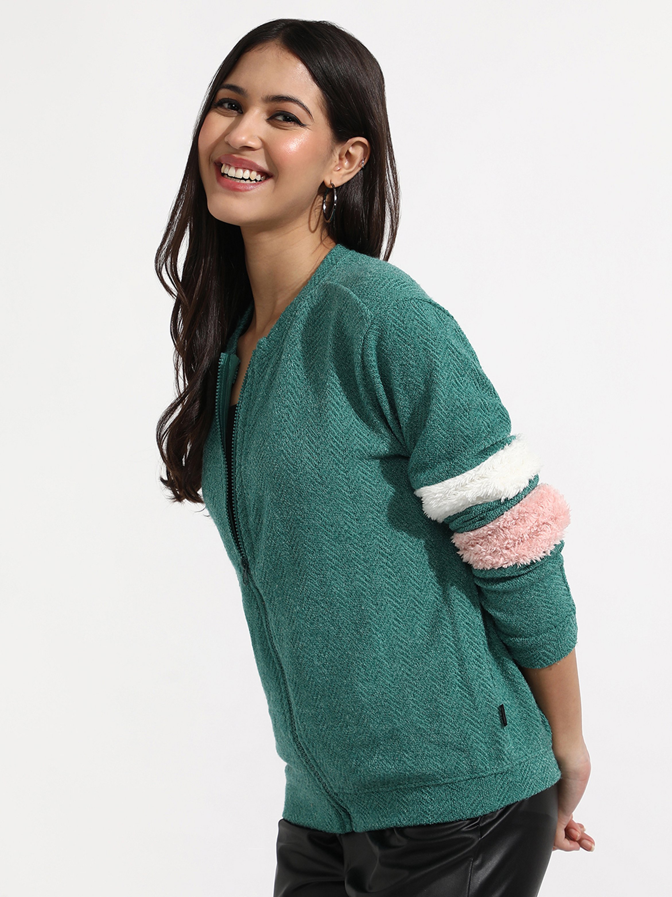Teal Chevron Zip-Up Jacket