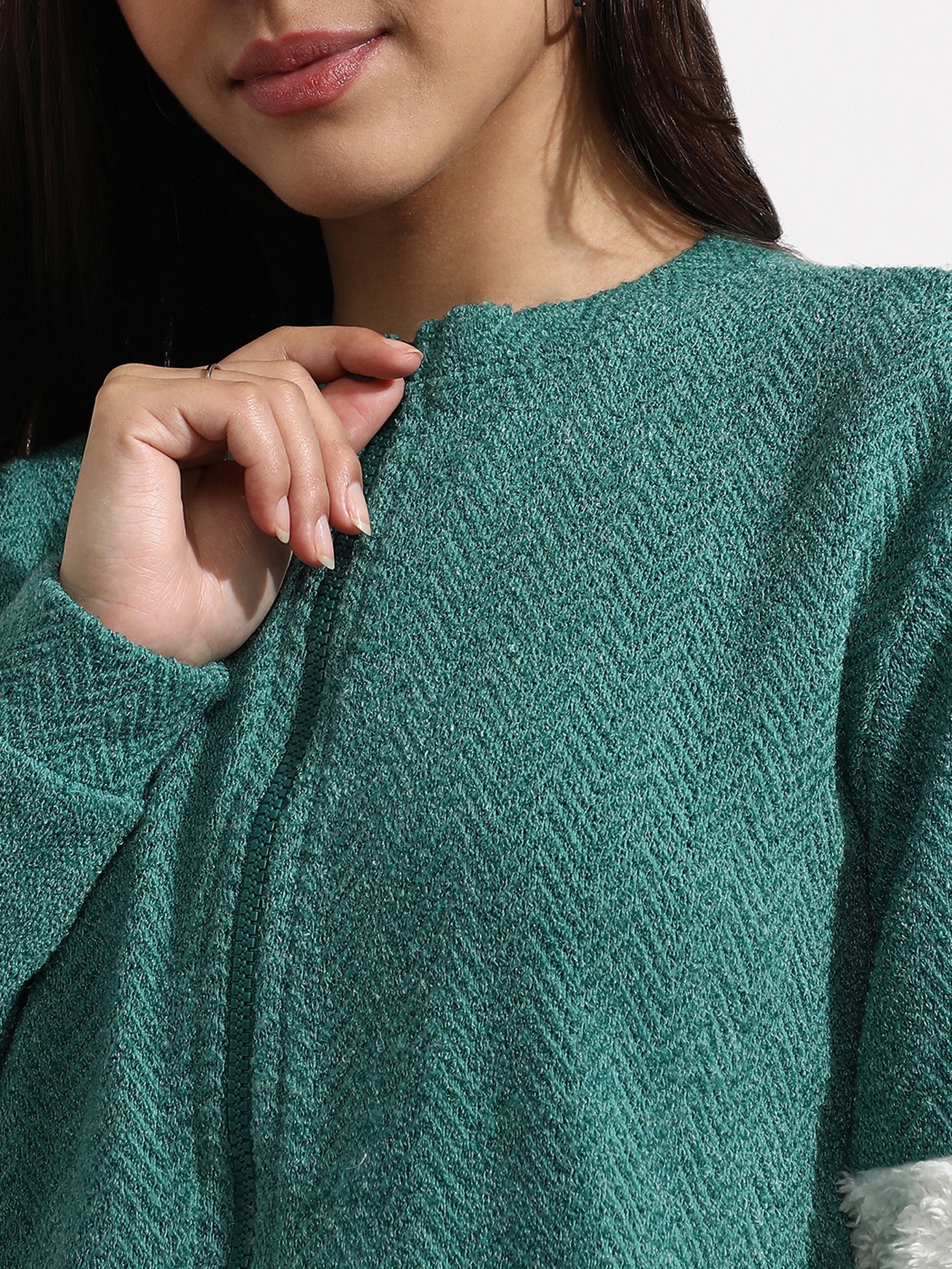 Teal Chevron Zip-Up Jacket