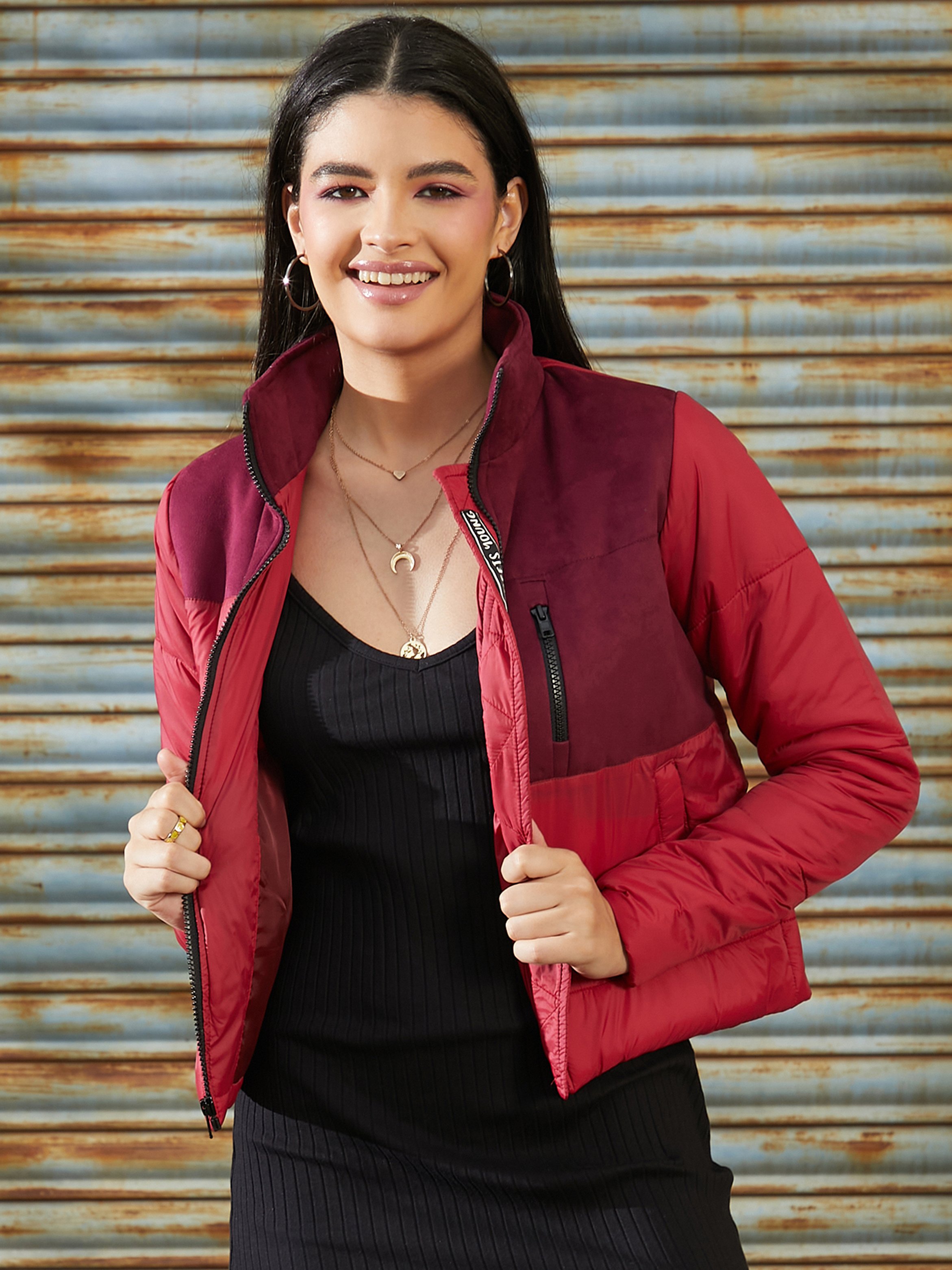 Red Regular Fit Padded Jacket