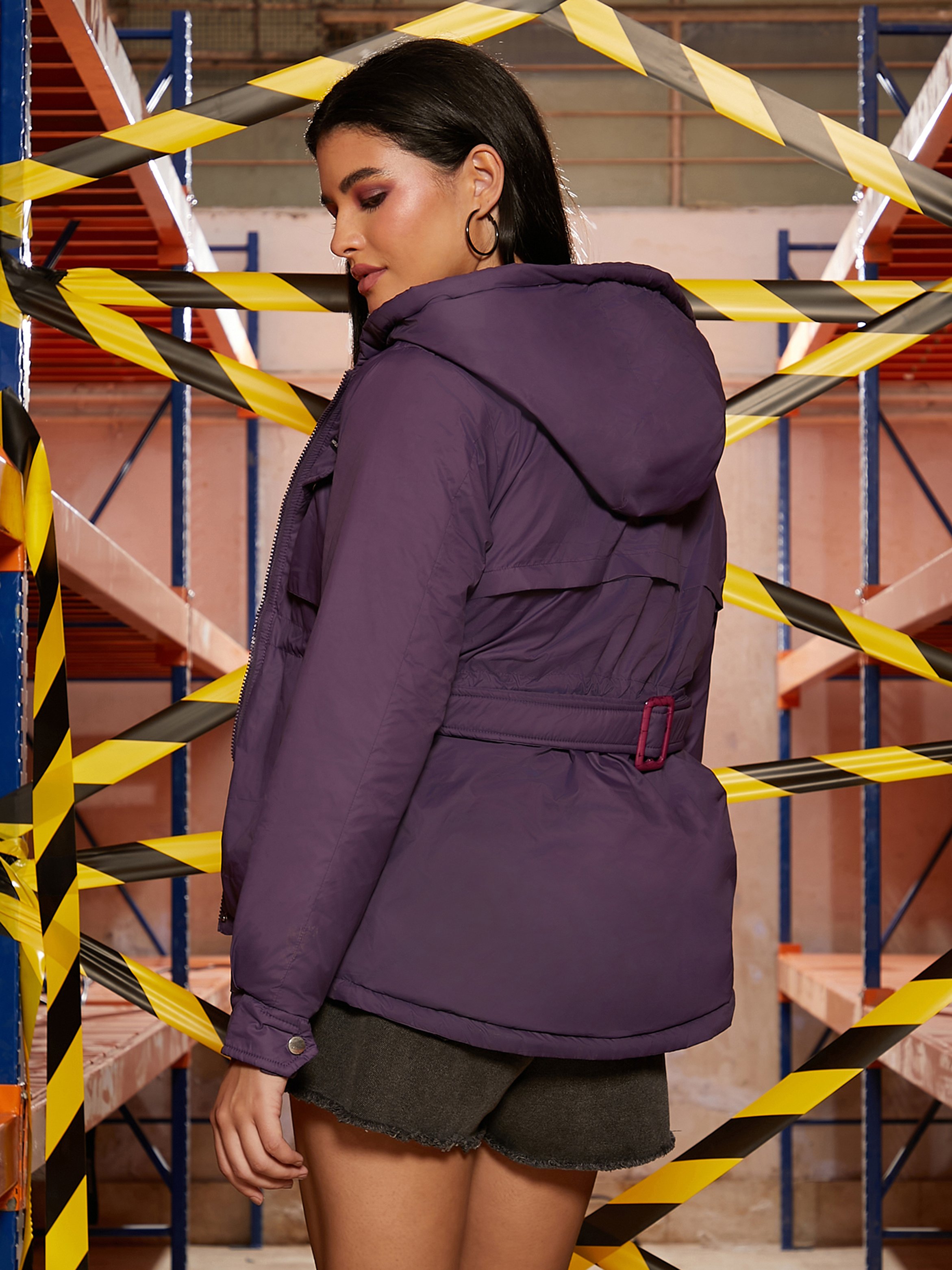 Royal Purple Puffer Jacket with Belt